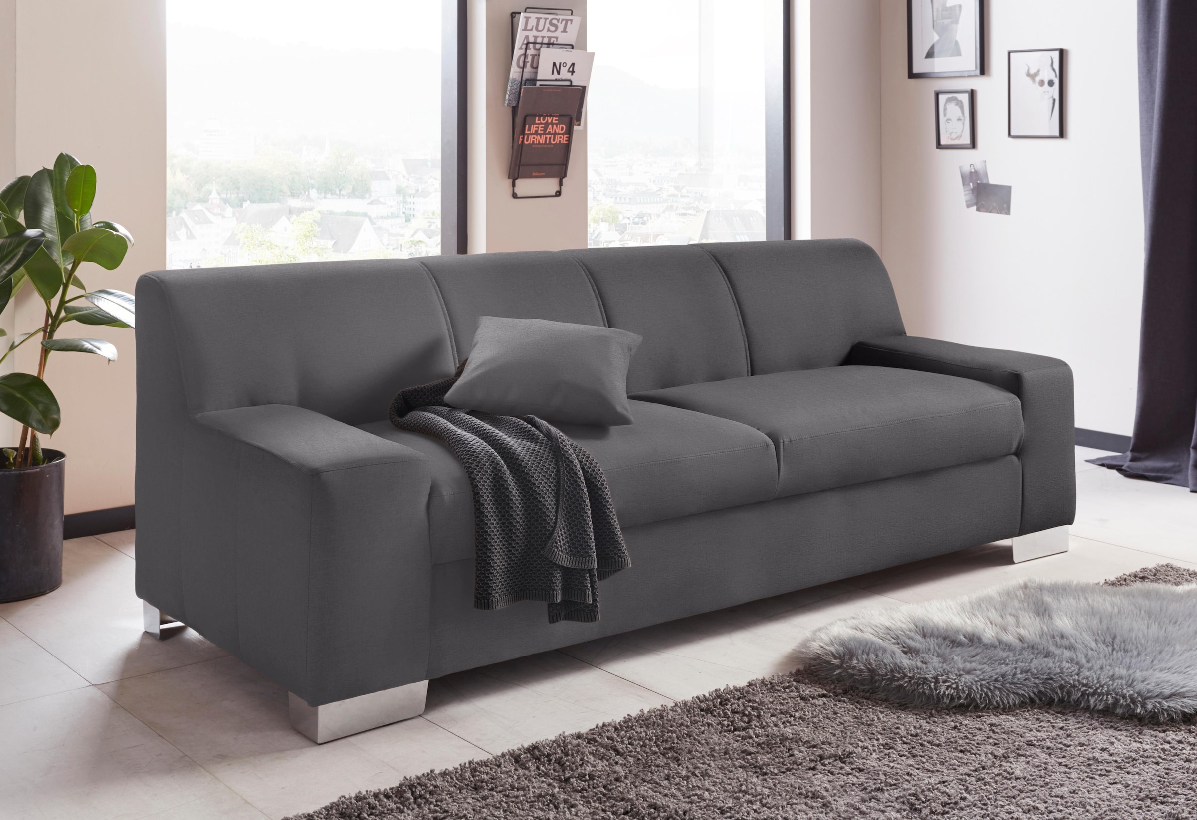 DOMO collection 2,5-Sitzer »Bero, elegant und zeitlos, kubisch, flache Armlehnen, Breite 212cm« fester Sitzkomfort