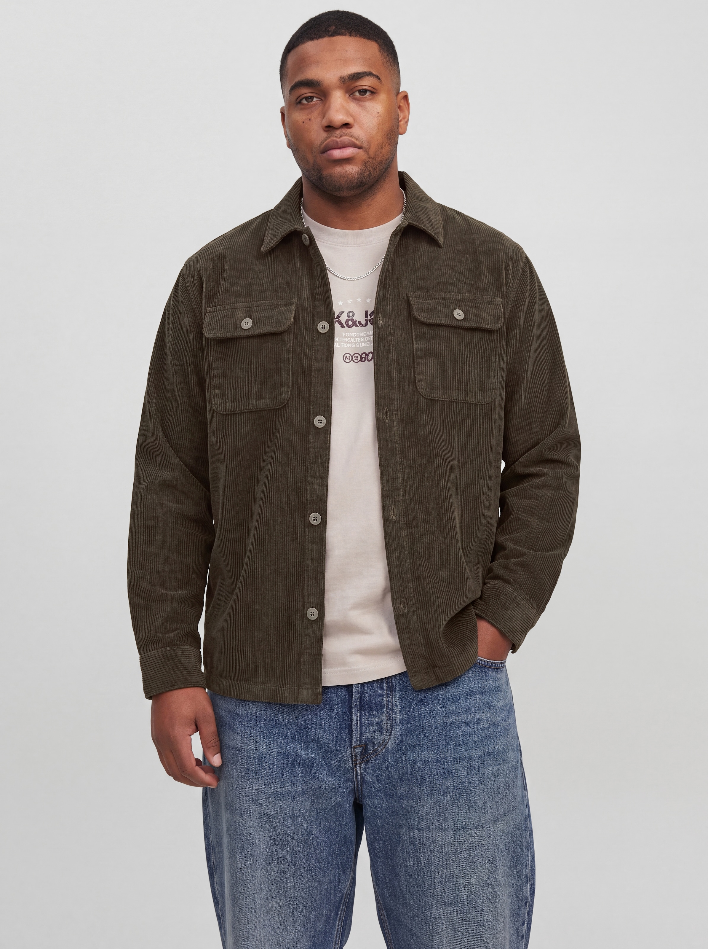 Jack & Jones PlusSize Chemise à manches longues »JJEREGENT CORD OVERSHIRT LS SN PLS« coton, coupe régulière