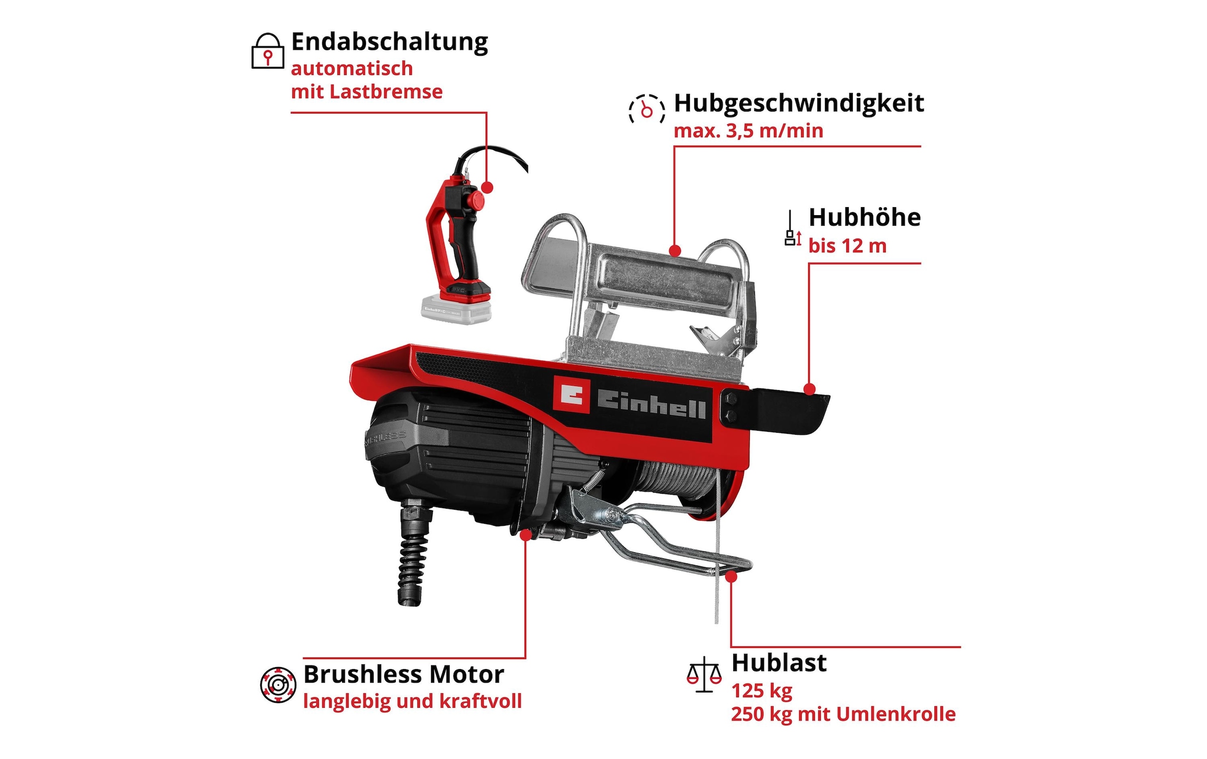 Einhell Seilwinde »Seilhebezug TE-EH 18/250 Akku 250 kg«
