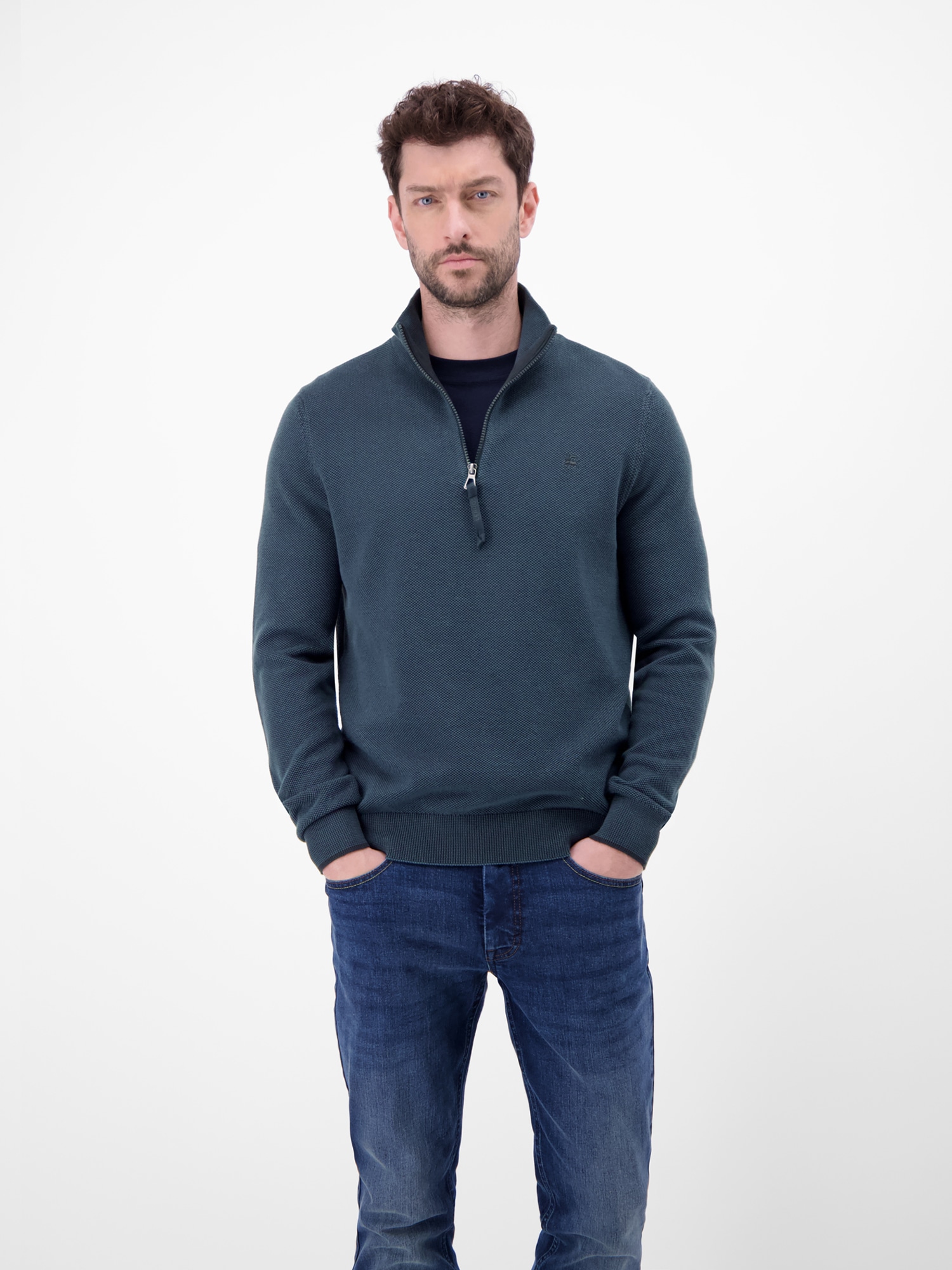 LERROS Sweatshirt »Troyer in Strukturqualität«, Herrensweatshirt aus 100% Baumwolle & Troyer-Kragen mit Reissverschluss
