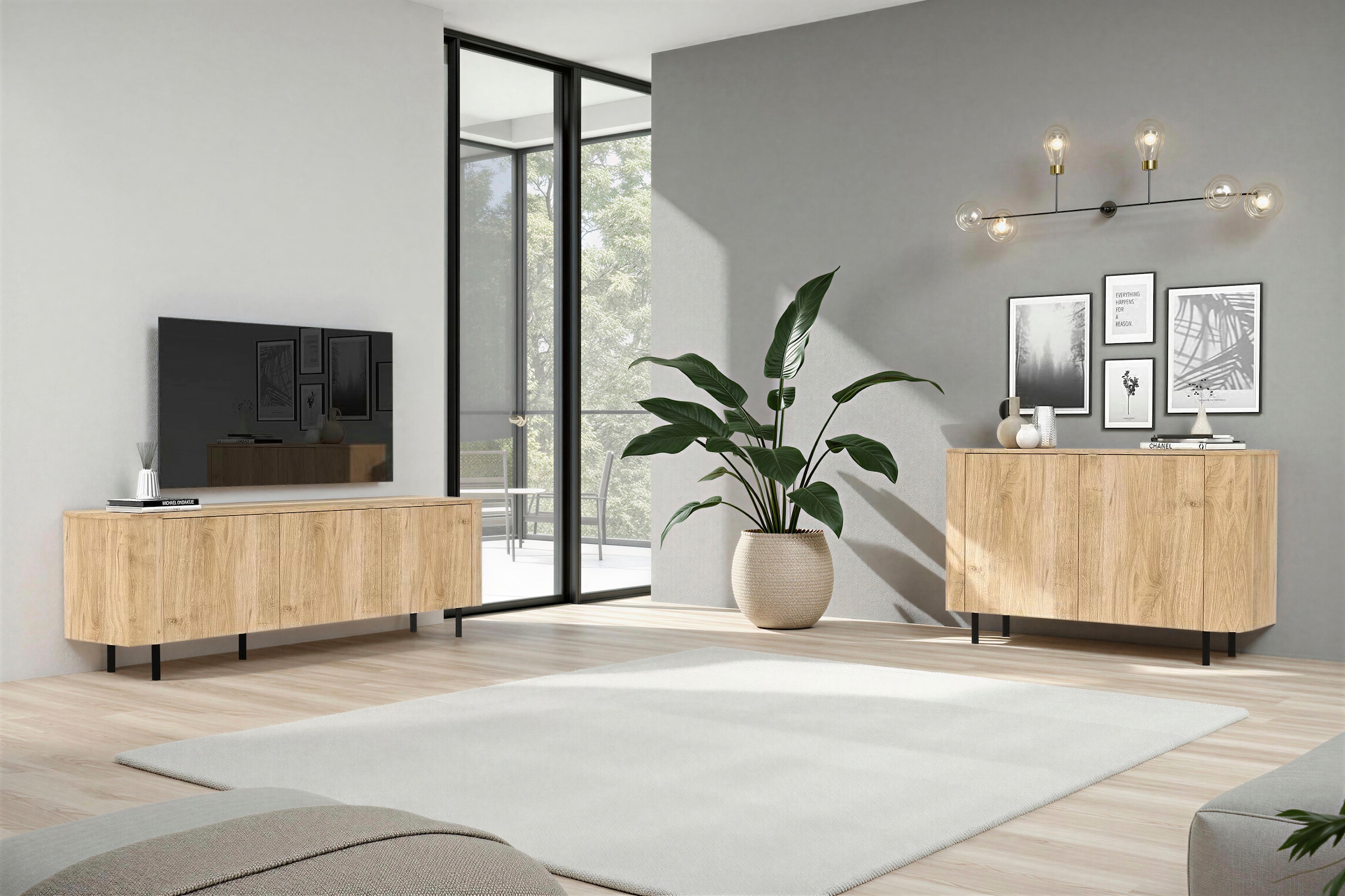 Home affaire Sideboard »Murano, 131 cm breit, 2 Türen, Anrichte, Kommode, Stauraumschrank« Formgebogenes MDF, Stirnseiten mit Rundung, Füsse und Griffe aus Metall
