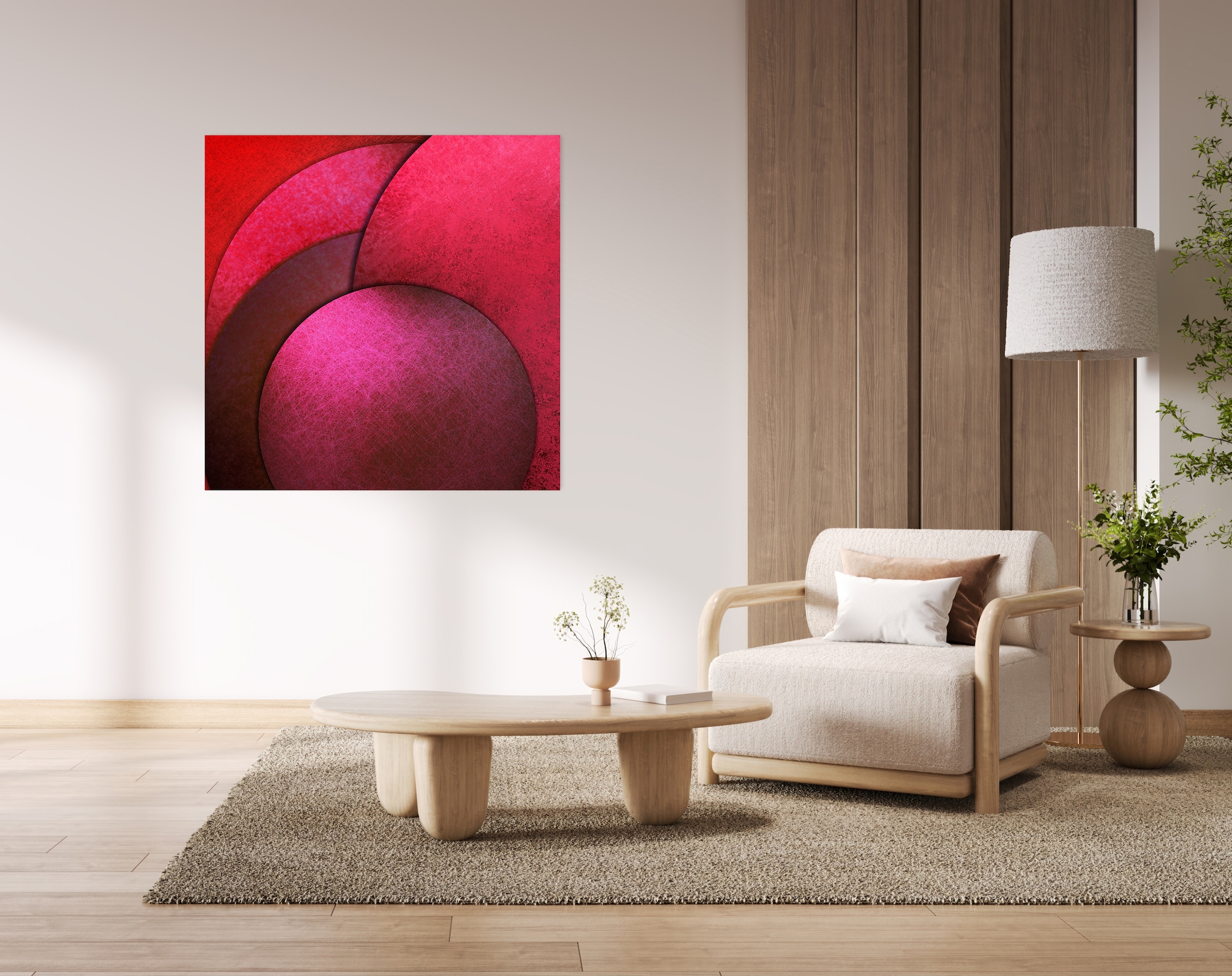 queence Tableau en verre acrylique »Rote Kreise, Kunstdruck Abstrakt« 1 cuis tlg. avec effet de profondeur 3D flottant, grâce à la fixation sans cadre