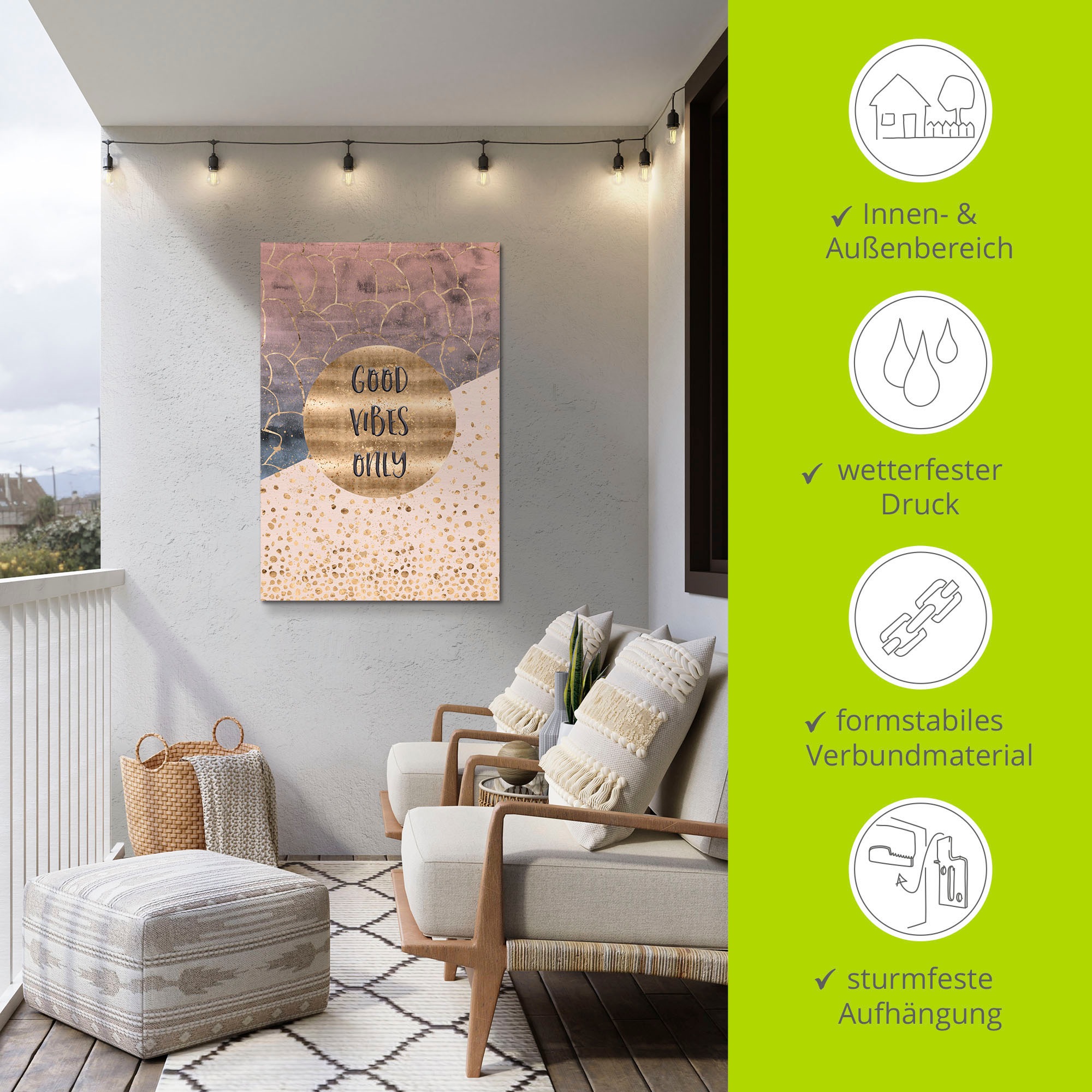 Artland Impression alu-dibond »Nur gute Schwingungen« 1 cuis tlg. für Innen- und Aussenbereich geeignet, Outdoorbild