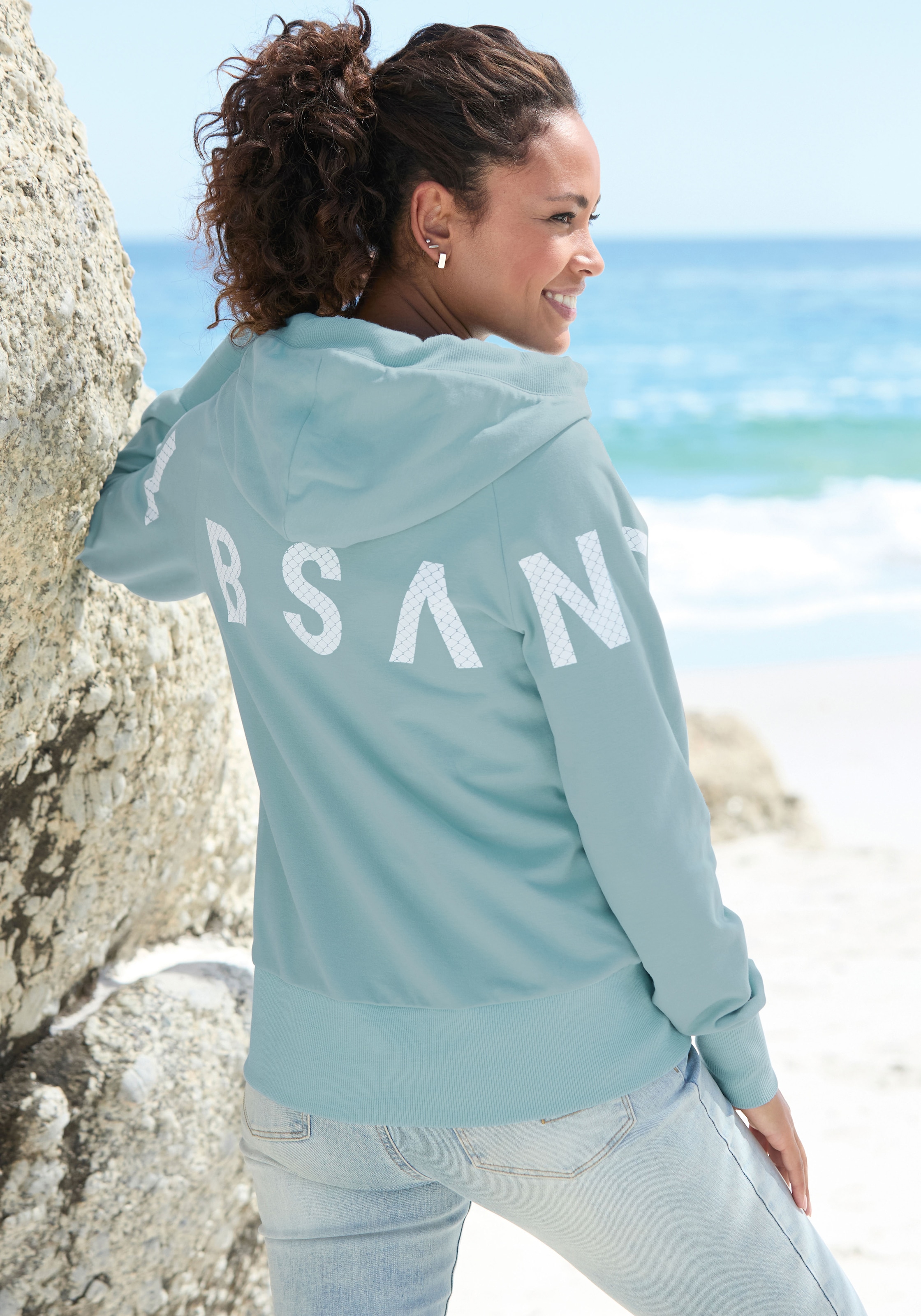 Elbsand Sweat à capuche »Kalea« mit grossem Logodruck hinten, bequeme Freizeitjacke mit Taschen