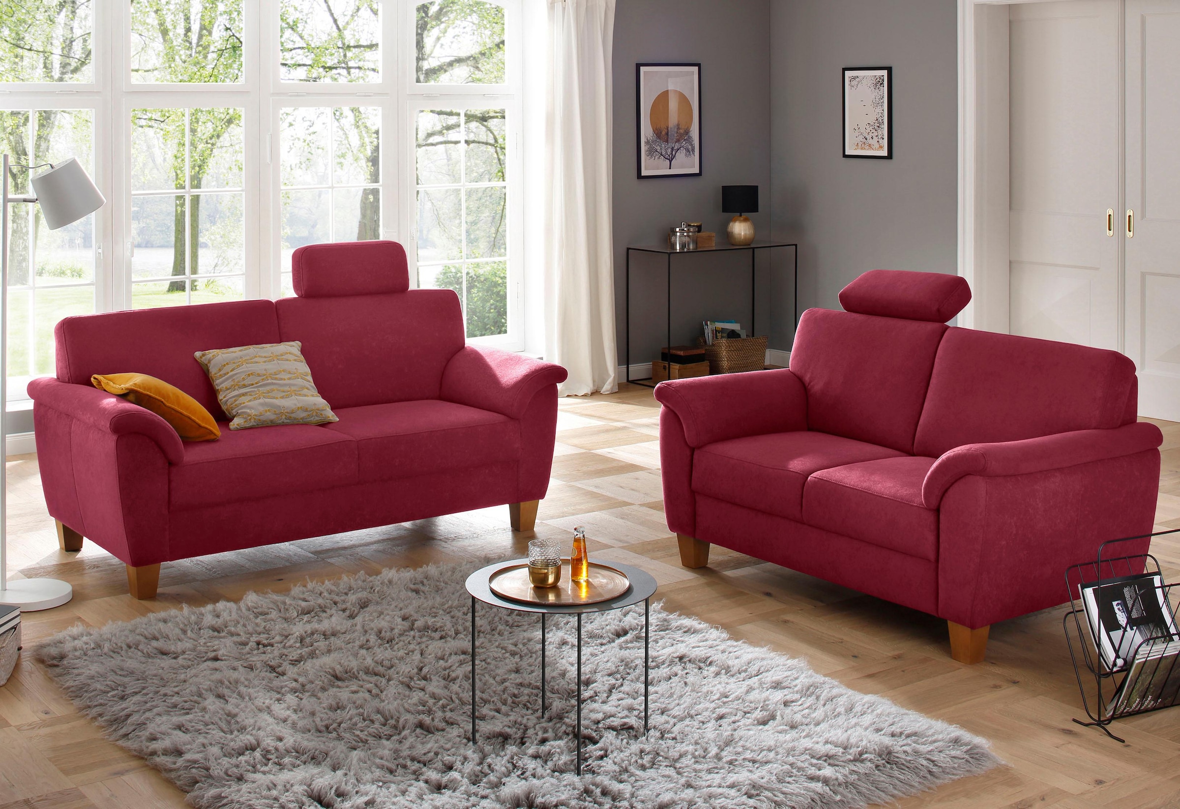 Home affaire 3-Sitzer »Alta« mit Federkern und Kontrastnaht, Füsse Buche eichefarben