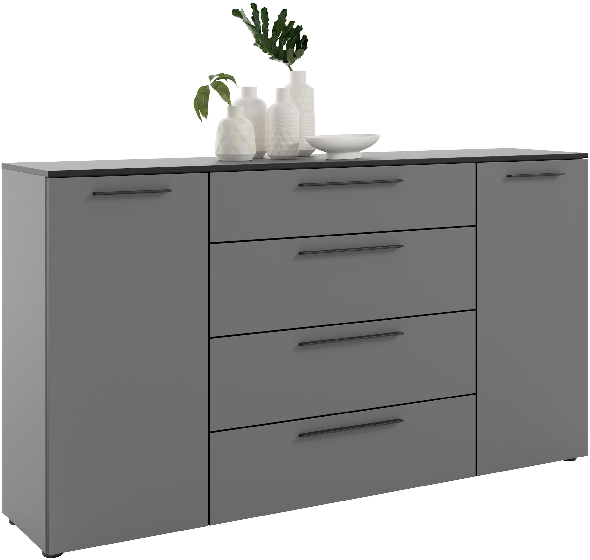 Manjana Möbel Kommode »mit Schwarz matten Metallgriffen in verschiedenen Ausführungen« mit Soft-Close-Funktion, mit variabel einsetzbaren Einlegeböden