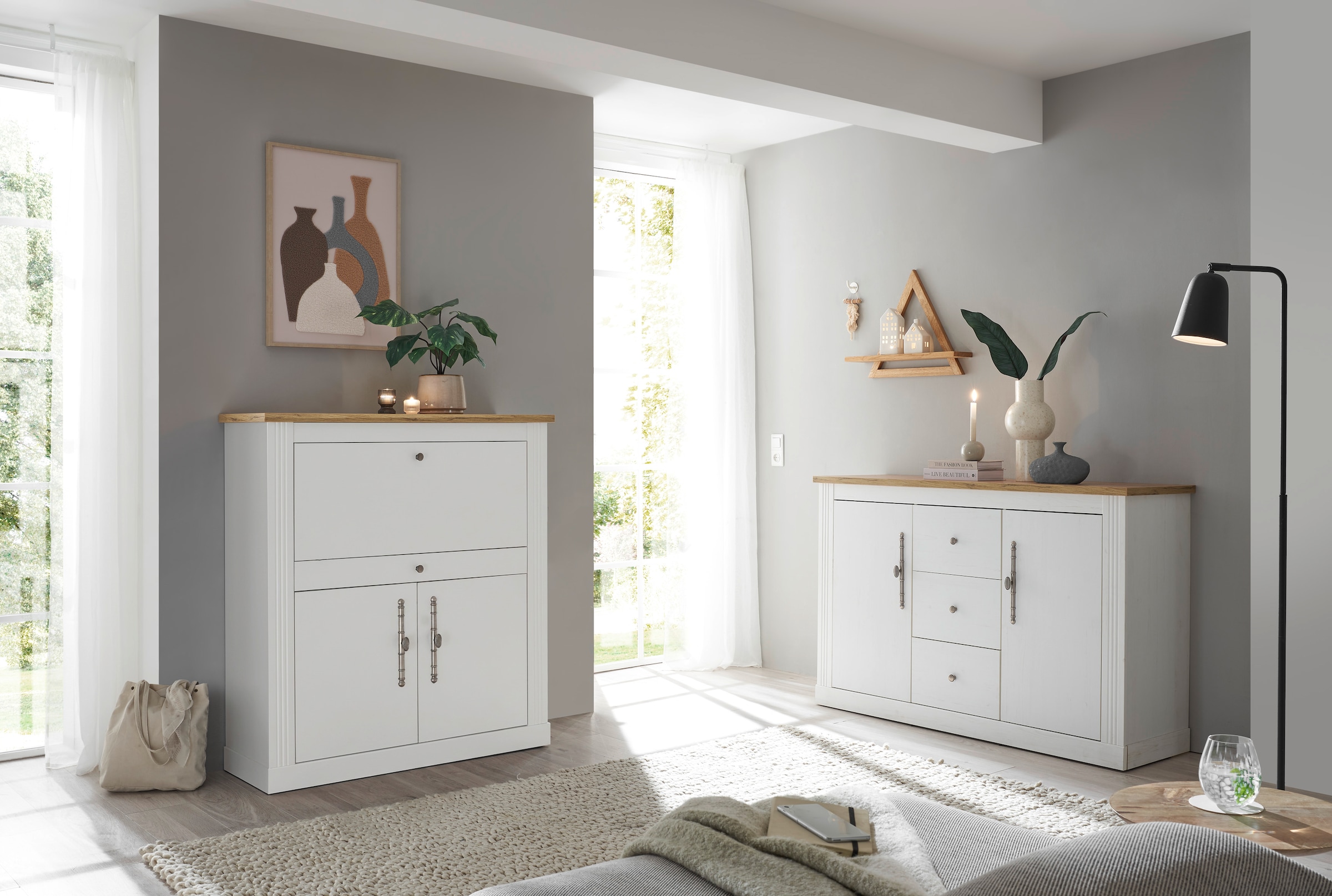 GOODproduct Secrétaire »Westminster, PC-Schrank mit klappbarer Tischplatte, Schreibtisch« Bureau home office, compartiment moniteur/ordinateur portable, avec canal pour câbles