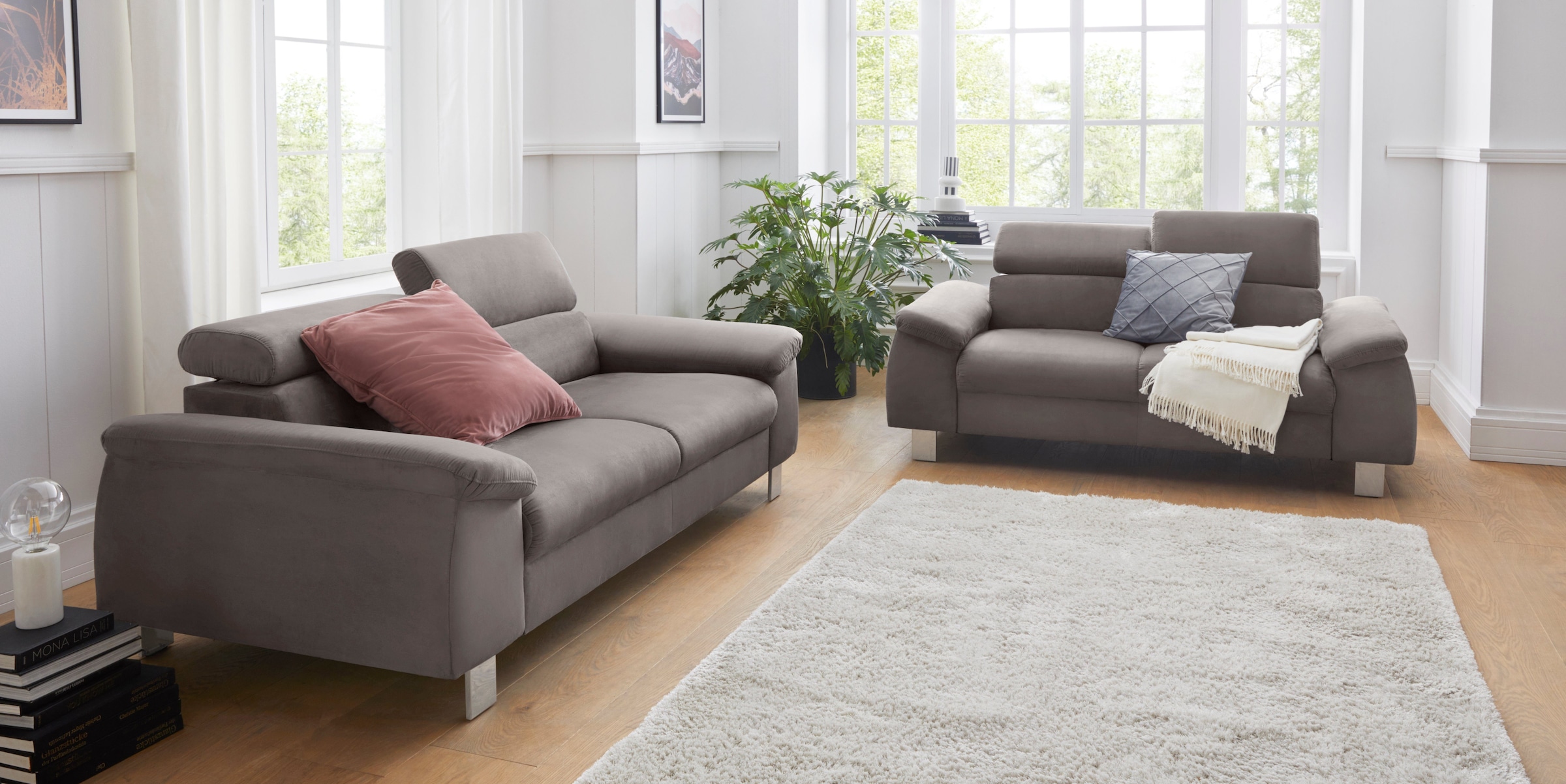 COTTA Ensemble rembourré »Komaris, B: 193 bzw. 100 cm« Set,  Set: 3er-Sofa & Hocker, mit Kopfteilverstellung