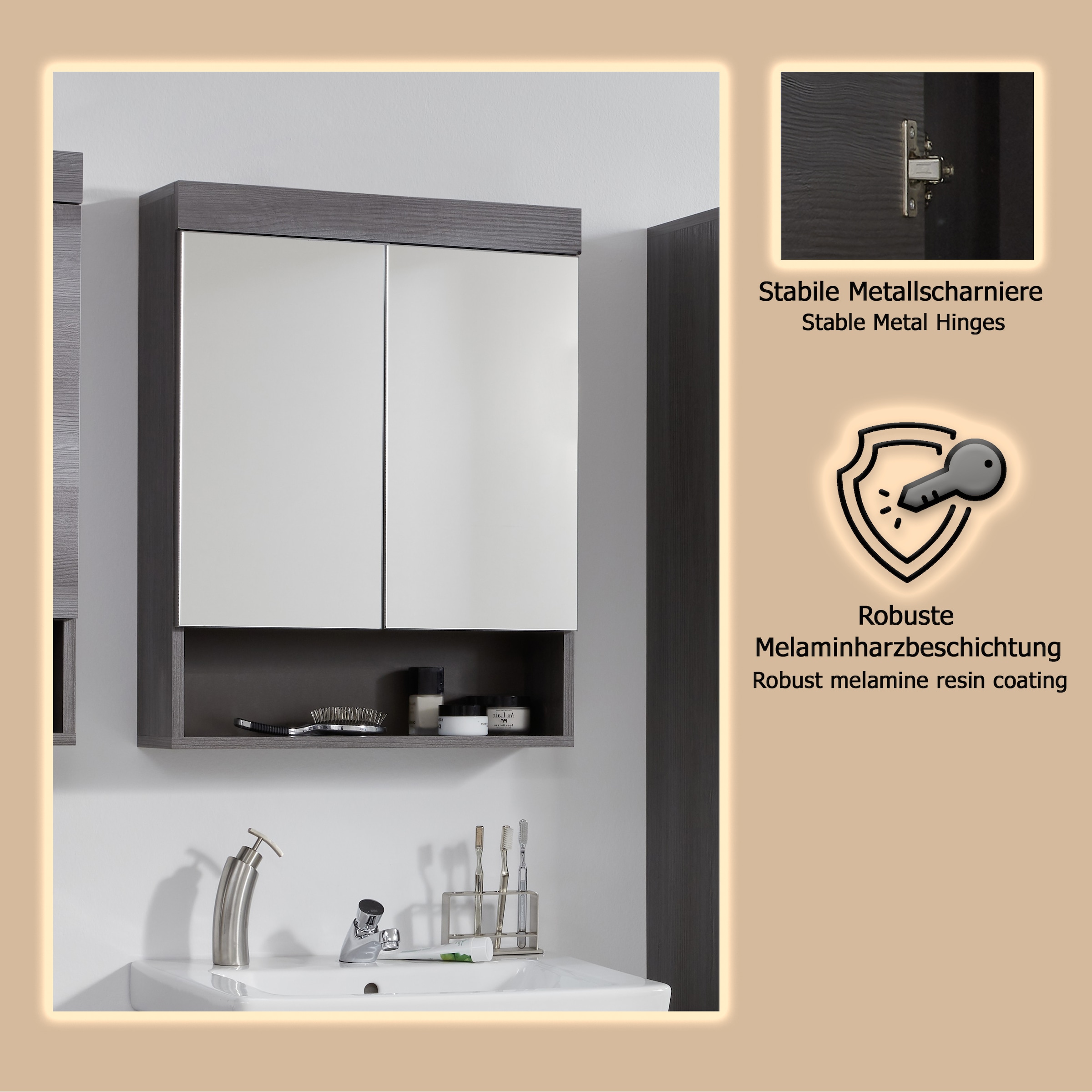 welltime Spiegelschrank »Royan« Spiegelschrank mit 2 Türen & 1 Fach - (B/T/H) 58/18/75 cm