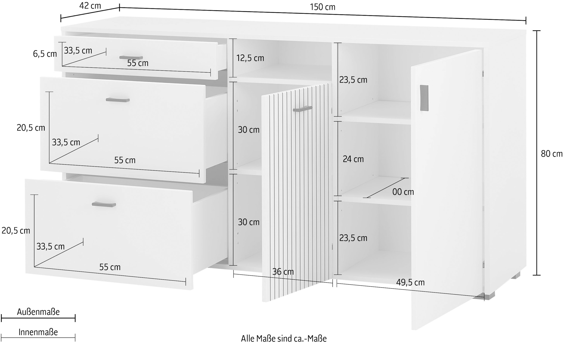 INOSIGN Sideboard »Hudson« in moderner Trendfarbe, Griffe aus Metall (Schwarz), Breite 150 cm