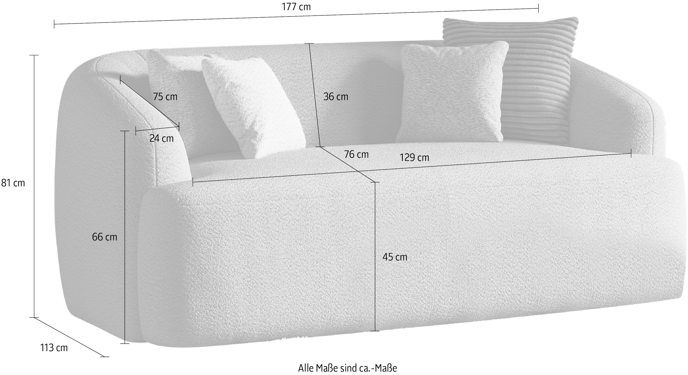 INOSIGN 2-places »Nergal, Einzelsofa, organisches Design, Brite 177cm« Modernes Design, schlichte Optik, stilvoller Blickfang im Wohnzimmer