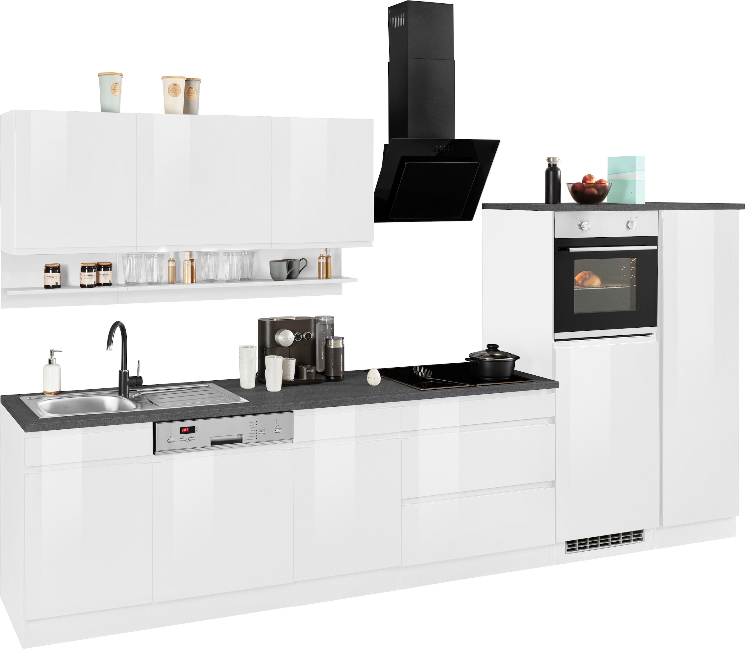 KOCHSTATION Kitchenette »KS-Virginia,neu in verbesserter Ausführung« plan de travail épaisseur 38 mm, rangement, fermeture douce,  largeur 350 cm, soft-close, sans appareils électriques