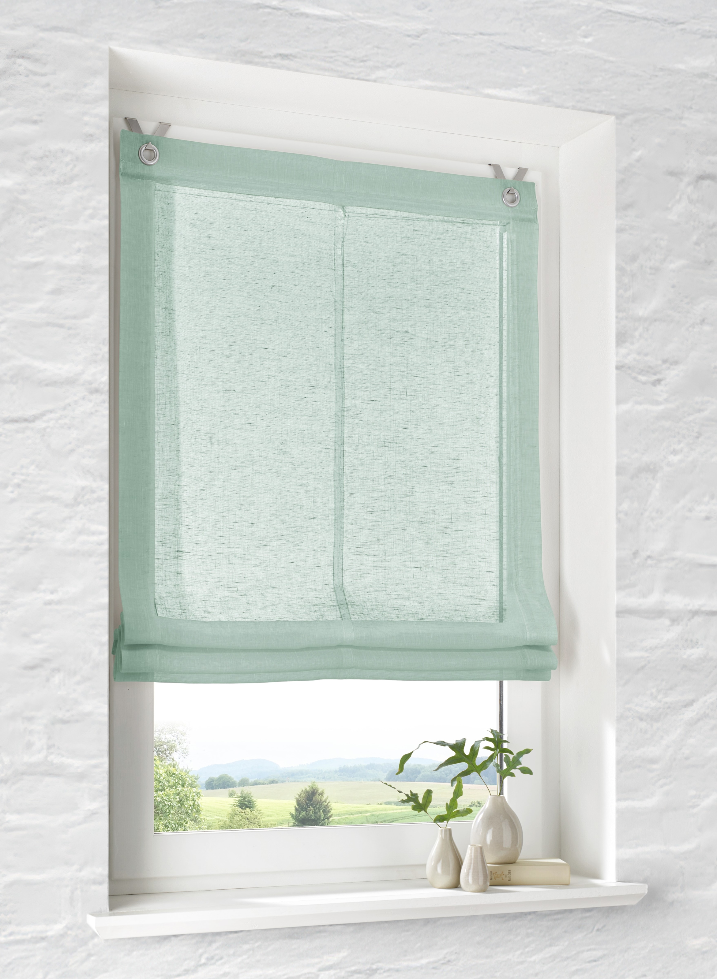 Kutti Paroi japonaise »Brondby« mit Suspension du crochet Aucun perçage requis suspendu librement Aspect lin, filtration de la lumière, crochets en acier inoxydable