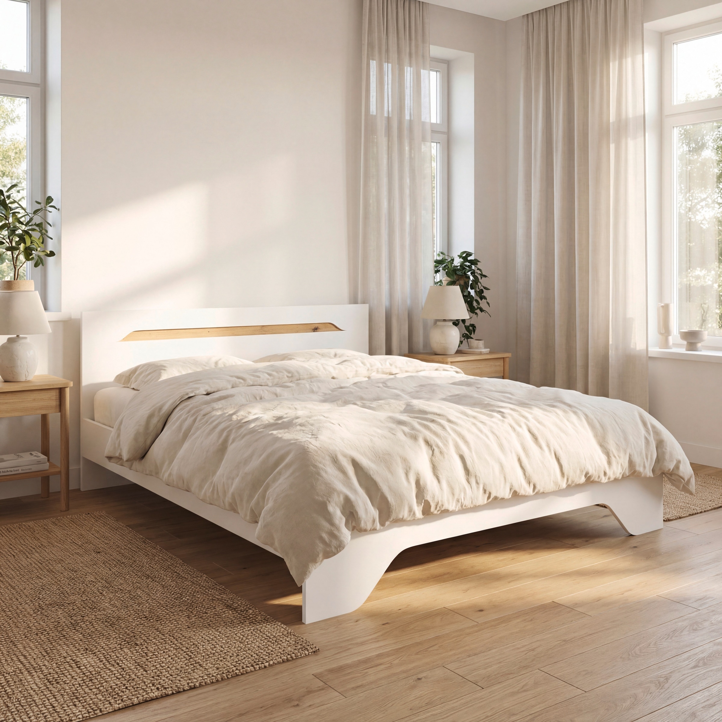 GOODproduct Lit »Doppelbett Holzbett Futonbett AGORDO« Surface de couchage : 180x200 cm,  avec élégante tête de lit en chêne Artisan MADE IN GERMANY