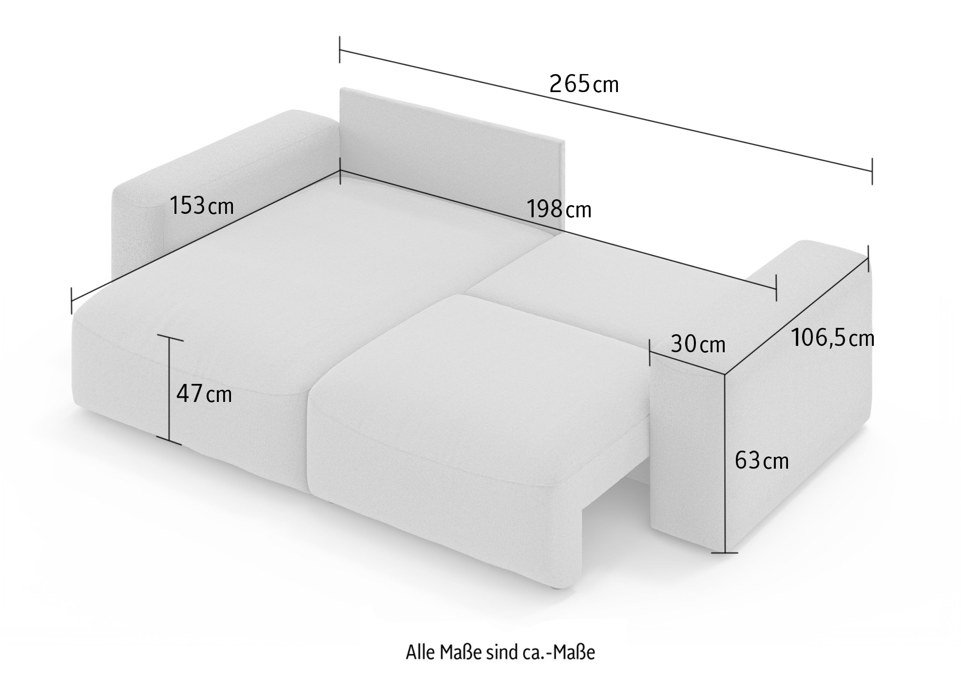 GOODproduct Canapé d'angle »MATTS Schlafsofa mit Bettkasten, Masse B/T/H: 265/159/89 cm« L-Form mit Recamiere rechts oder links, hoher Sitzkomfort