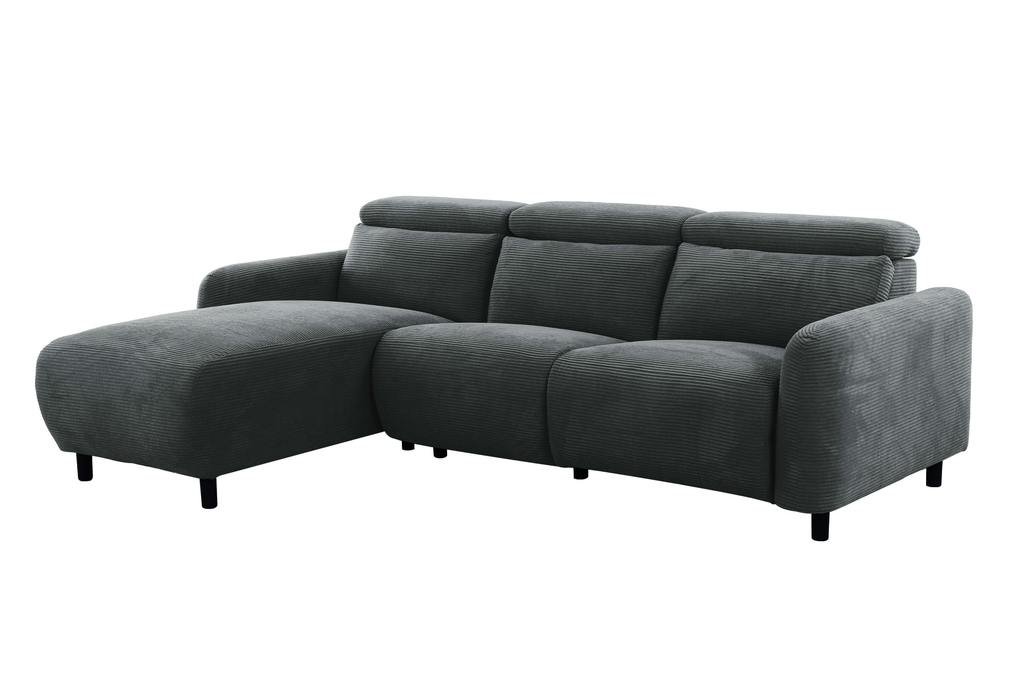 GOODproduct Ecksofa »SKAANE in Cord, L-Form, 274 cm, manuelle u. elektrische Relaxfunktion,« rundes Design, Kopfteilverstellung, Federkernpolsterung