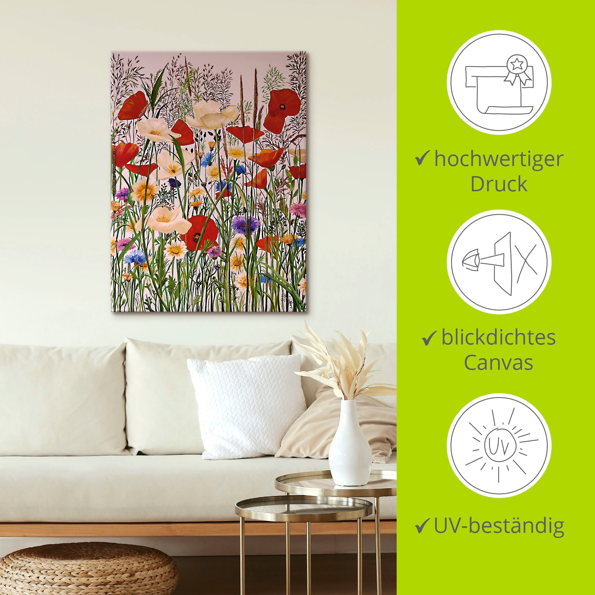 Artland Tableau sur toile »Blumenwiese« 1 cuis tlg. auf Holzrahmen gespannt