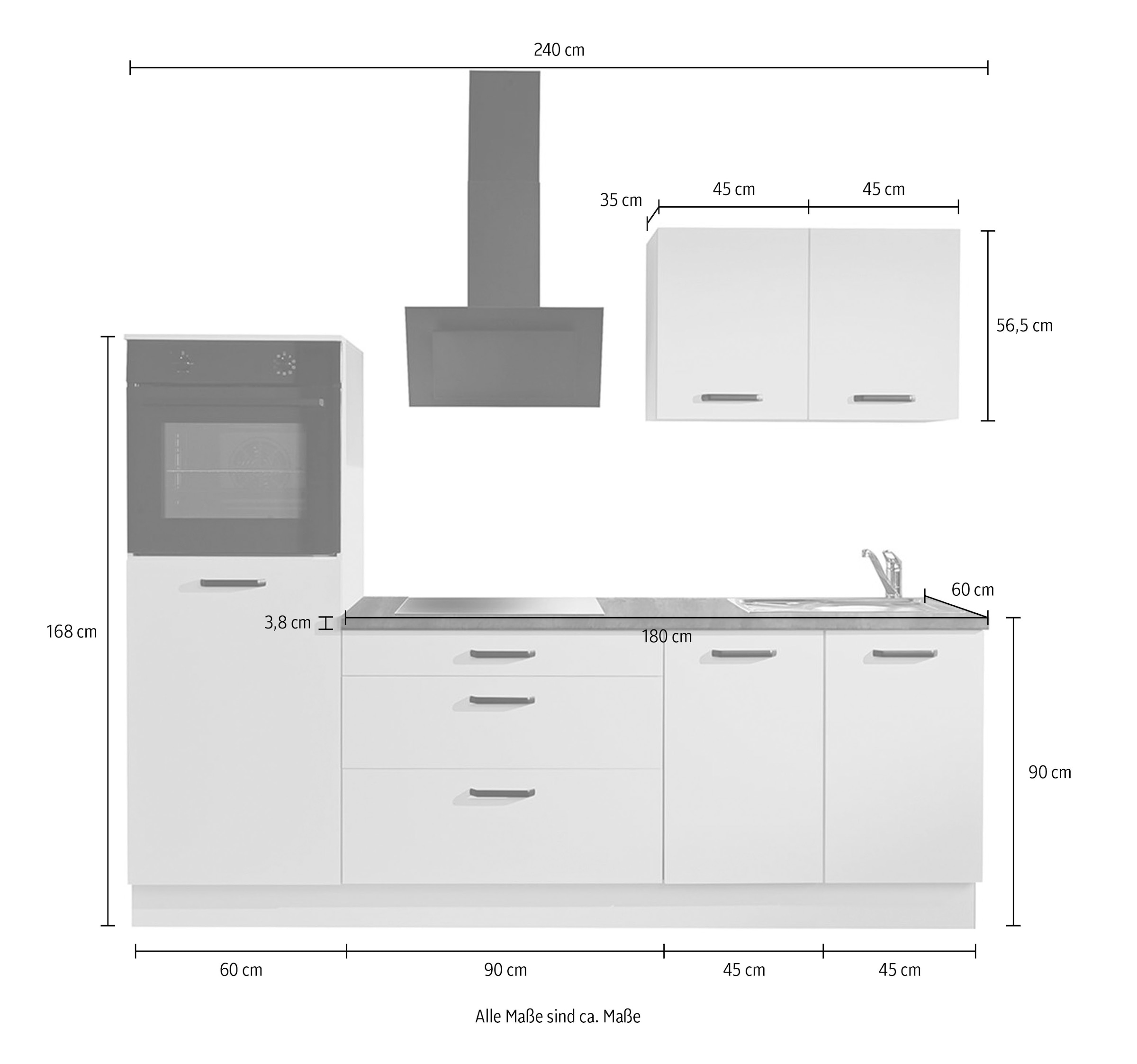 wiho Küchen Küchenzeile »Compact« Breite 240cm, wahlweise mit Geräten (ohne Kühlschrank))