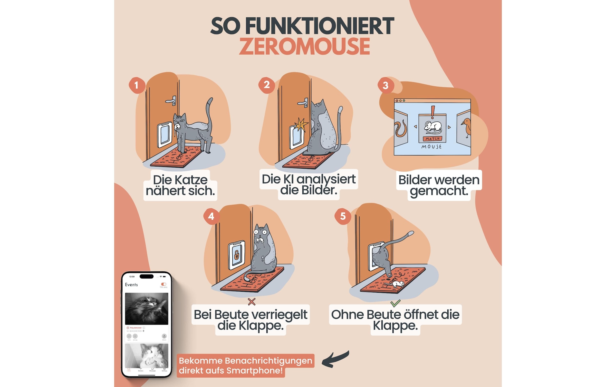   Chatière »Zeromouse ZeroMOUSE 2.0 zur« KI Beutestopp für RFID Katzenklappen