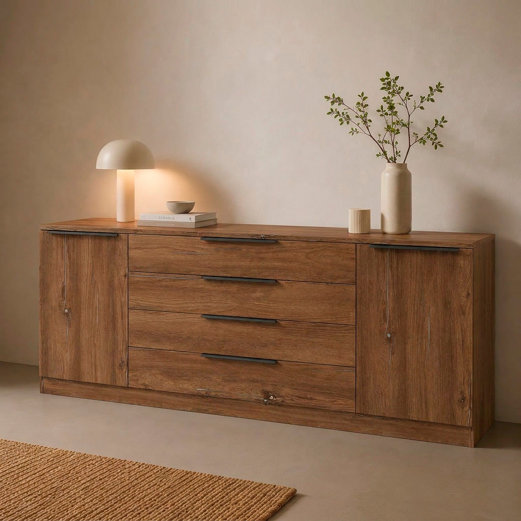 borchardt Möbel Buffet »Tom, moderne Kommode mit Metallgriffen, 200cm breit« 2 portes, 3 tiroirs, poignées métal anthracite