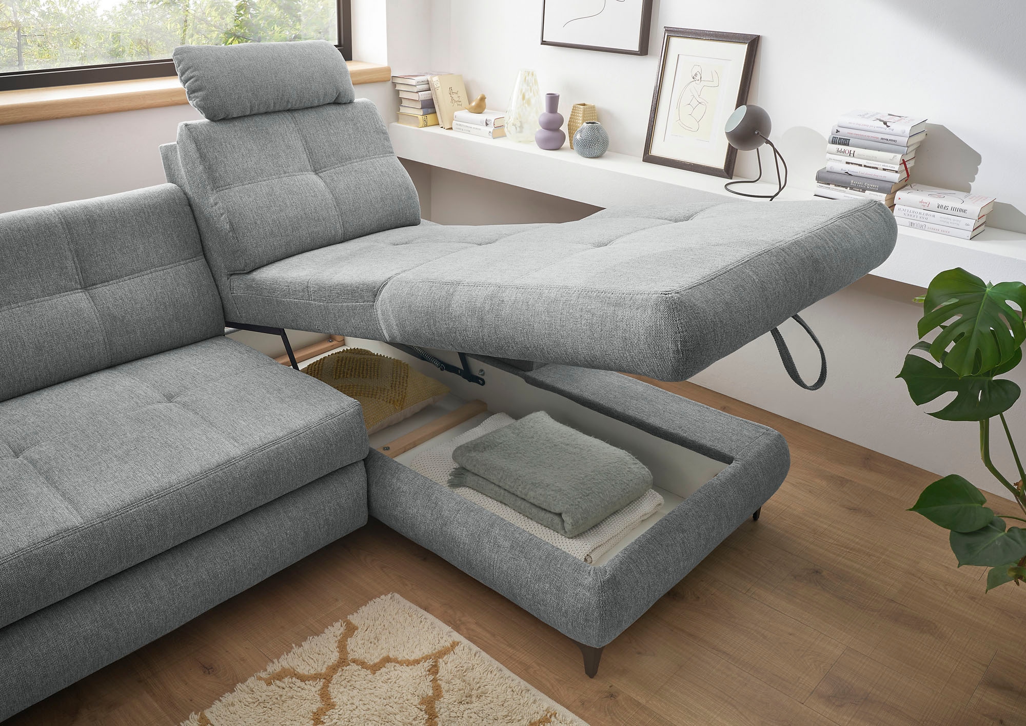 ED EXCITING DESIGN Canapé d'angle »Altona L-Form« mit Bettfunktion, Bettkasten, Armteilverstellung & Kopfstützen