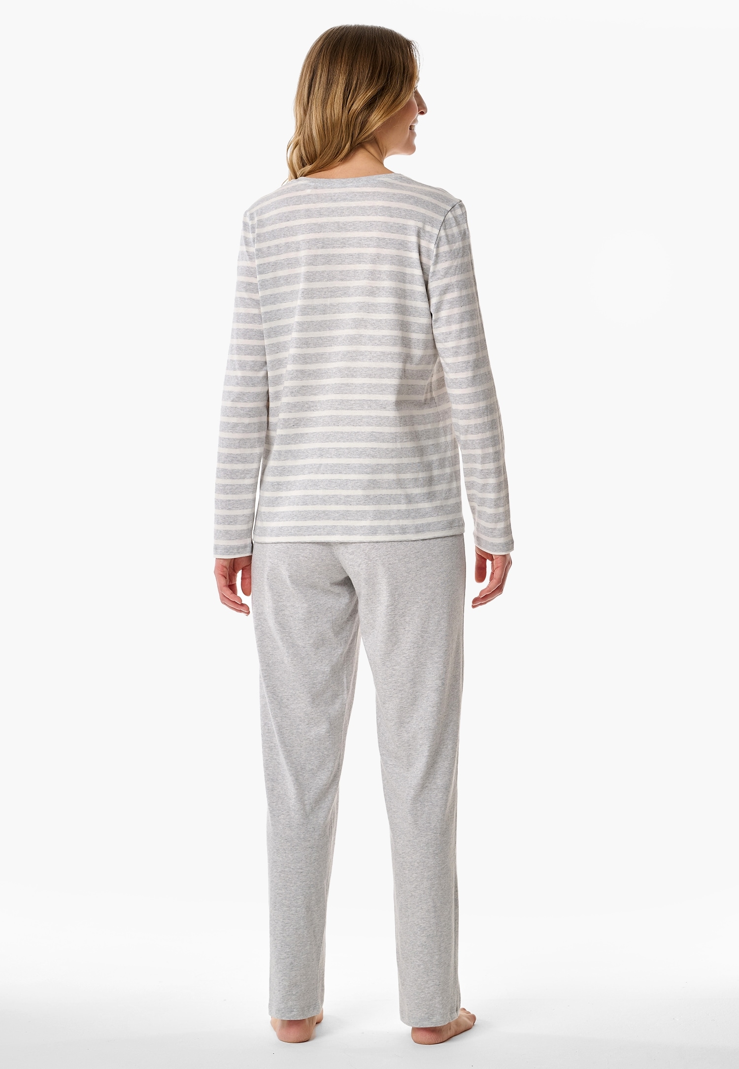Schiesser Schlafanzug »Casual Essentials« 2 tlg. Baumwolle, V-Ausschnitt, langärmelig