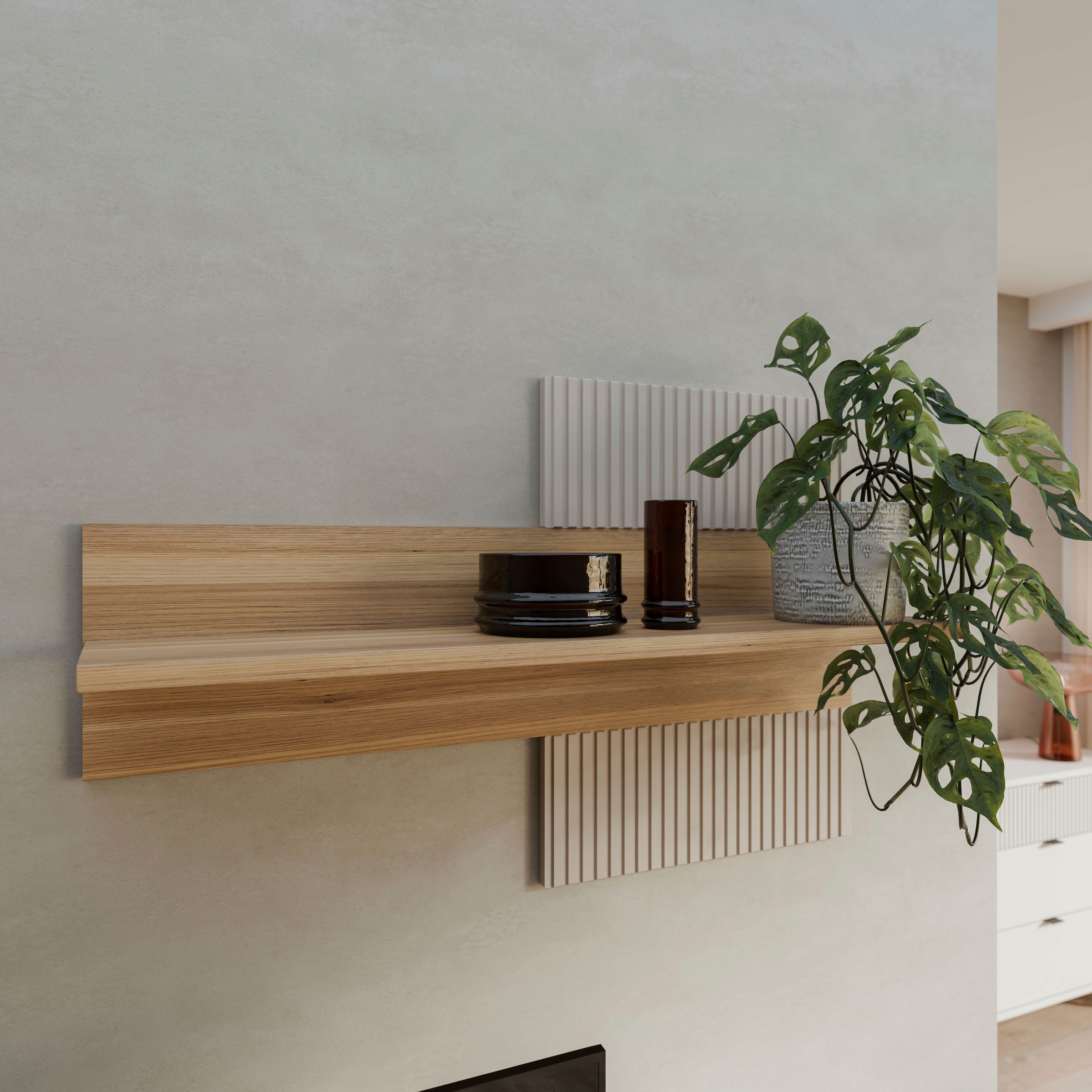 FORTE Étagère murale »Wandboard, Lamellenoptik, warme Holznuancen« L/H/P 100/63,4/21,9 cm, montage facile,