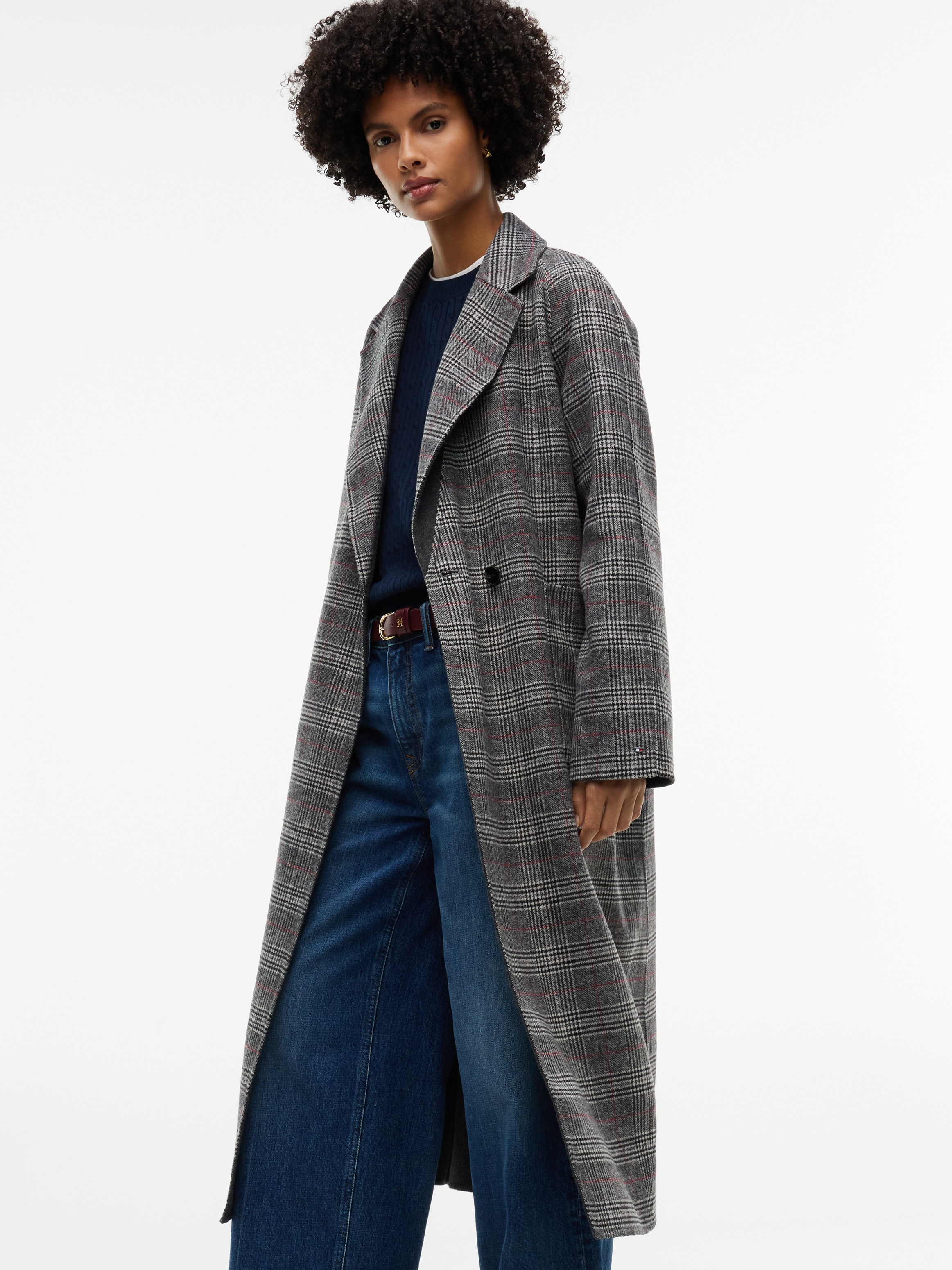 Tommy Hilfiger Manteau long »DF WOOL REG BELTED CHECKED COAT« Materialmix, mit Wolle