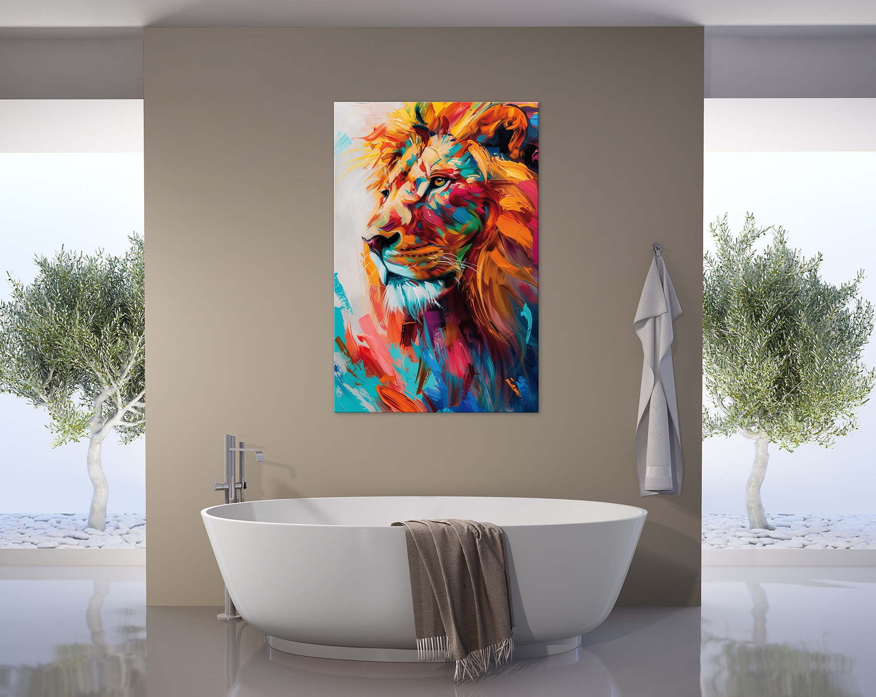 Bönninghoff Tableau sur toile »Wandbild BUNTER LÖWE 78x118 cm – Leinwandbild Keilrahmen Deko modern« Animaux | Art | Félins | Lion | Lions | Pop Art 1 cuis tlg. tendu sur châssis