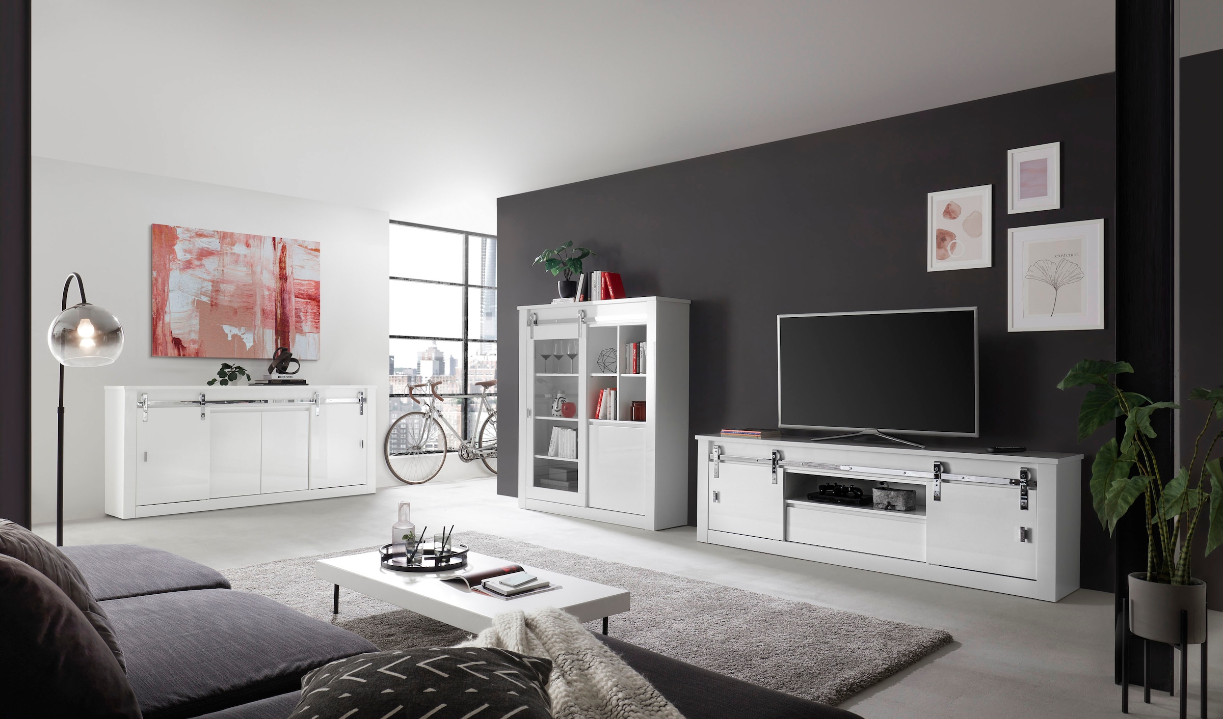 Home affaire Wohnwand »Daytona, moderne Anbauwand, Wohnzimmer-Set in Weiss Hochglanz« Set, 2 Stk. tlg.