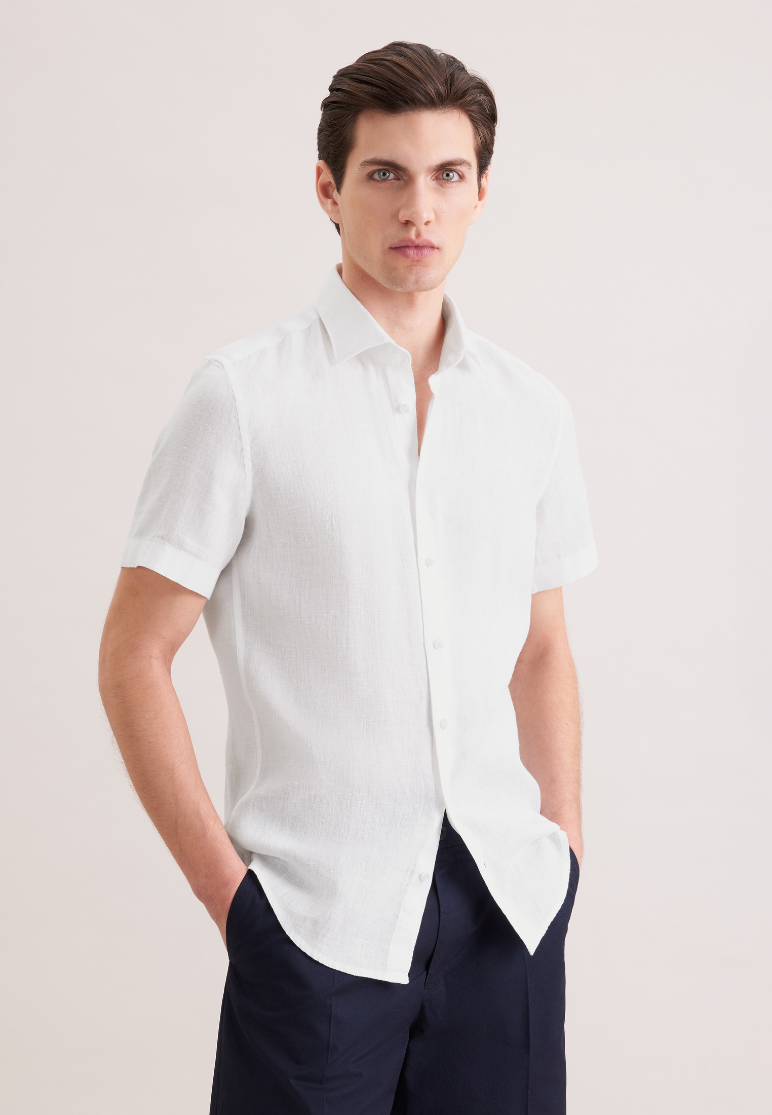 seidensticker Chemise en lin »Schwarze Rose« Col Kent 1/2 cintré uni