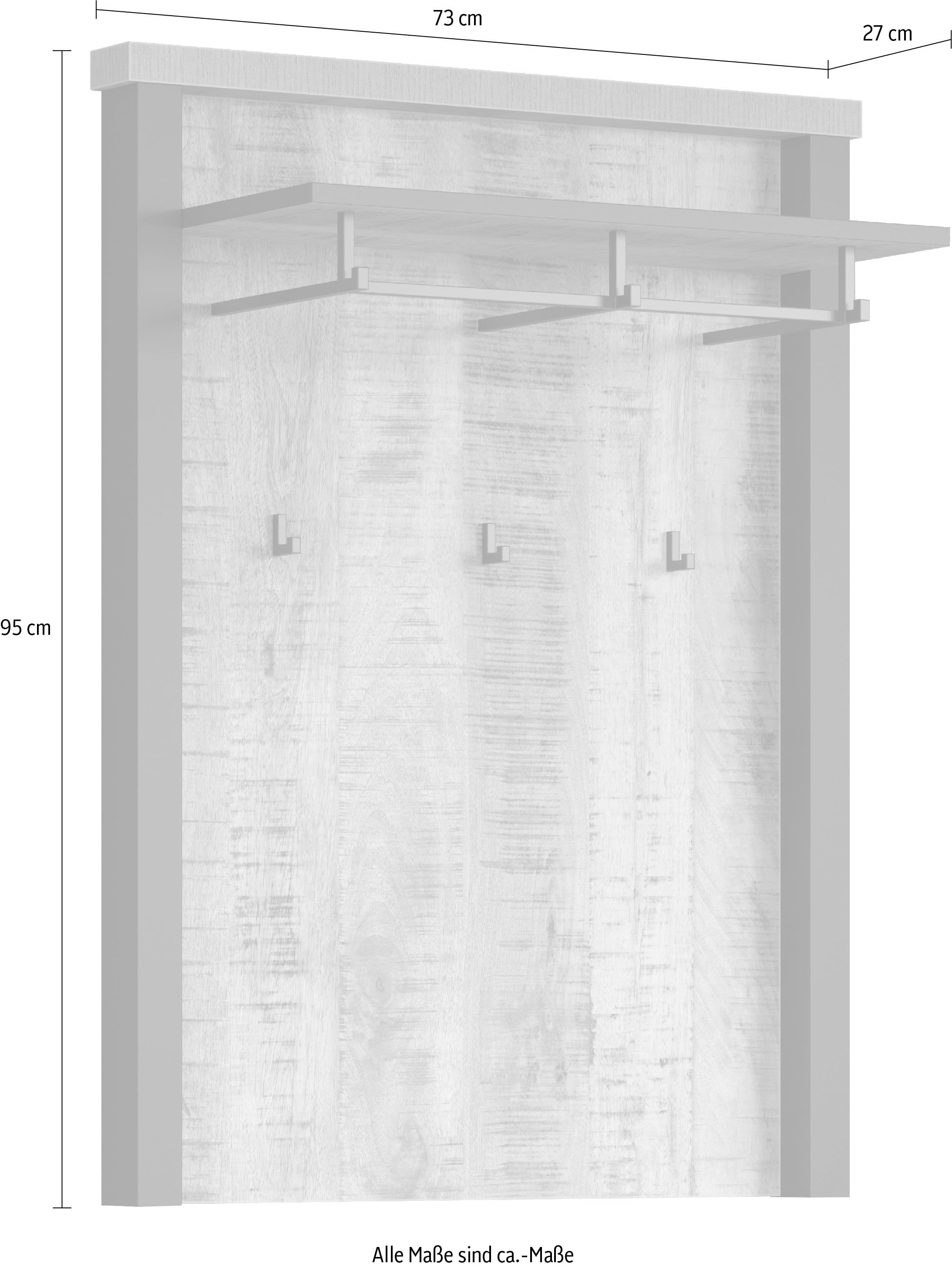 Home affaire Panneau de vestiaire »Elda« 1 cuis tlg. Wandpaneel mit Ablage, 1 Kleiderstange, 3 Haken – (B/T/H) 73/27/95 cm