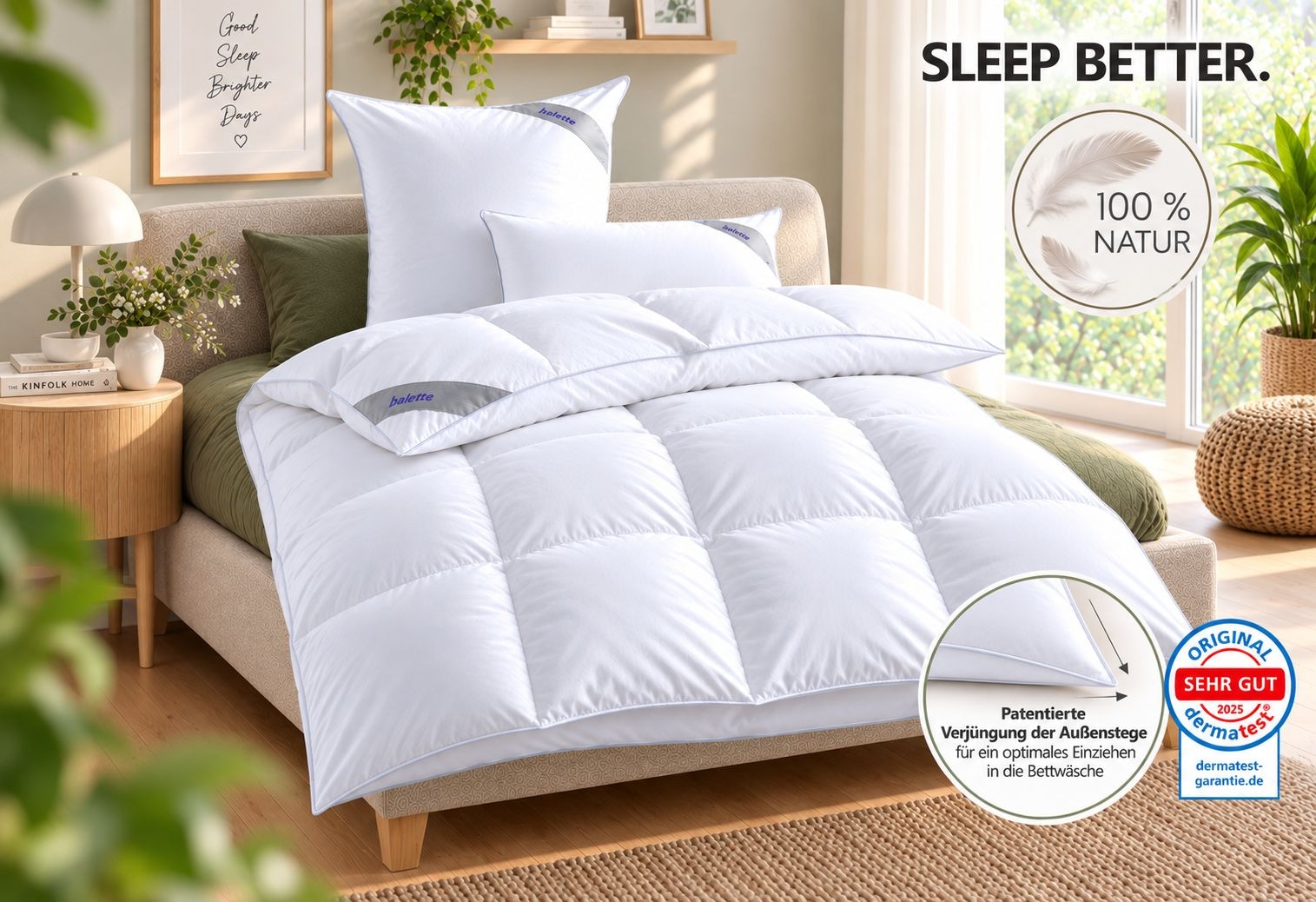 Balette Couette en duvet + oreiller »Lena, Bettwaren-Set für Sommer & Winter« Ensemble de literie 135x200/155x220 cm + coussin, fabriqué en Allemagne