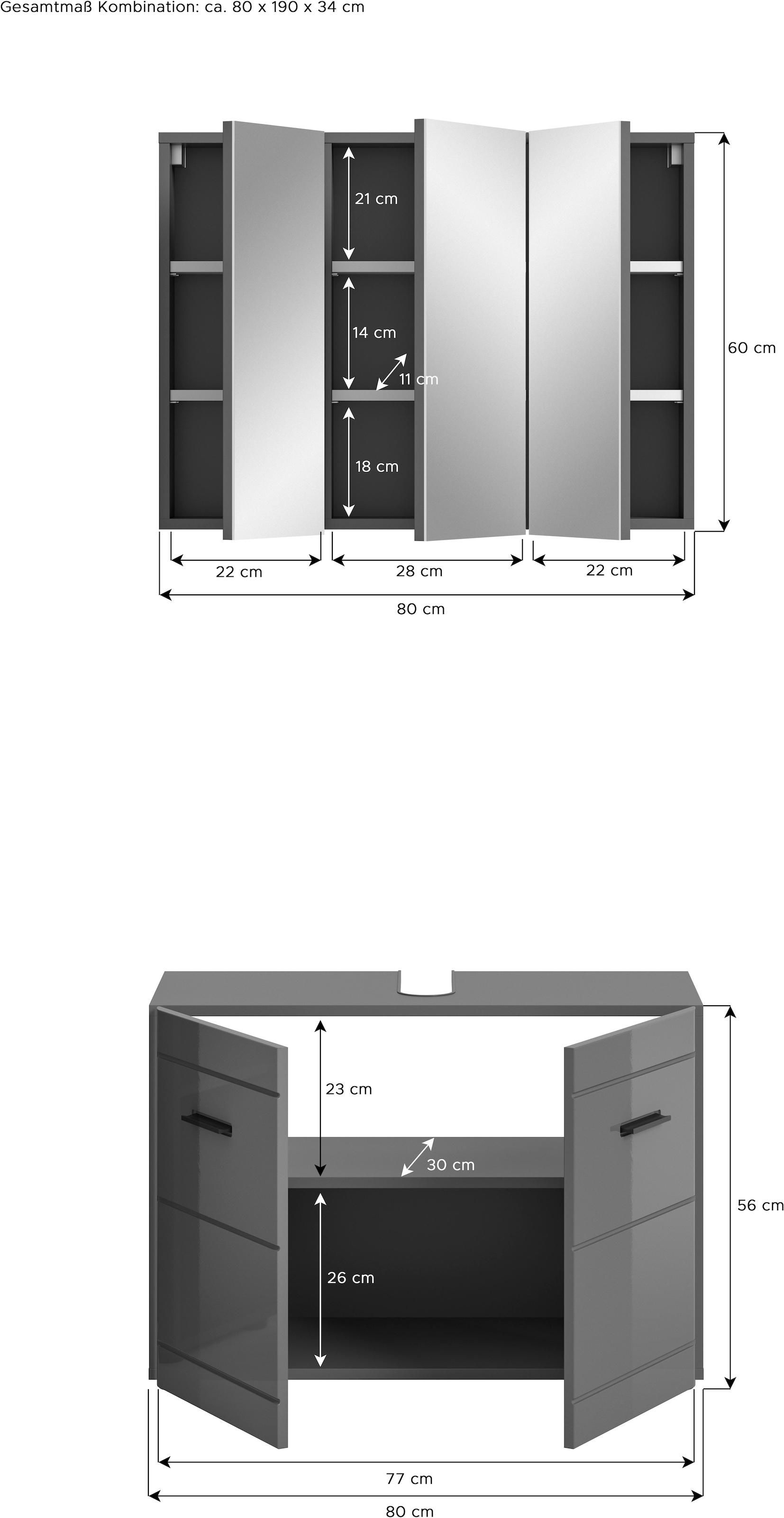 welltime Badmöbel-Set »Doux, bestehend aus: Waschbeckenunterschrank und Spiegelschrank« 2 Stk. tlg.