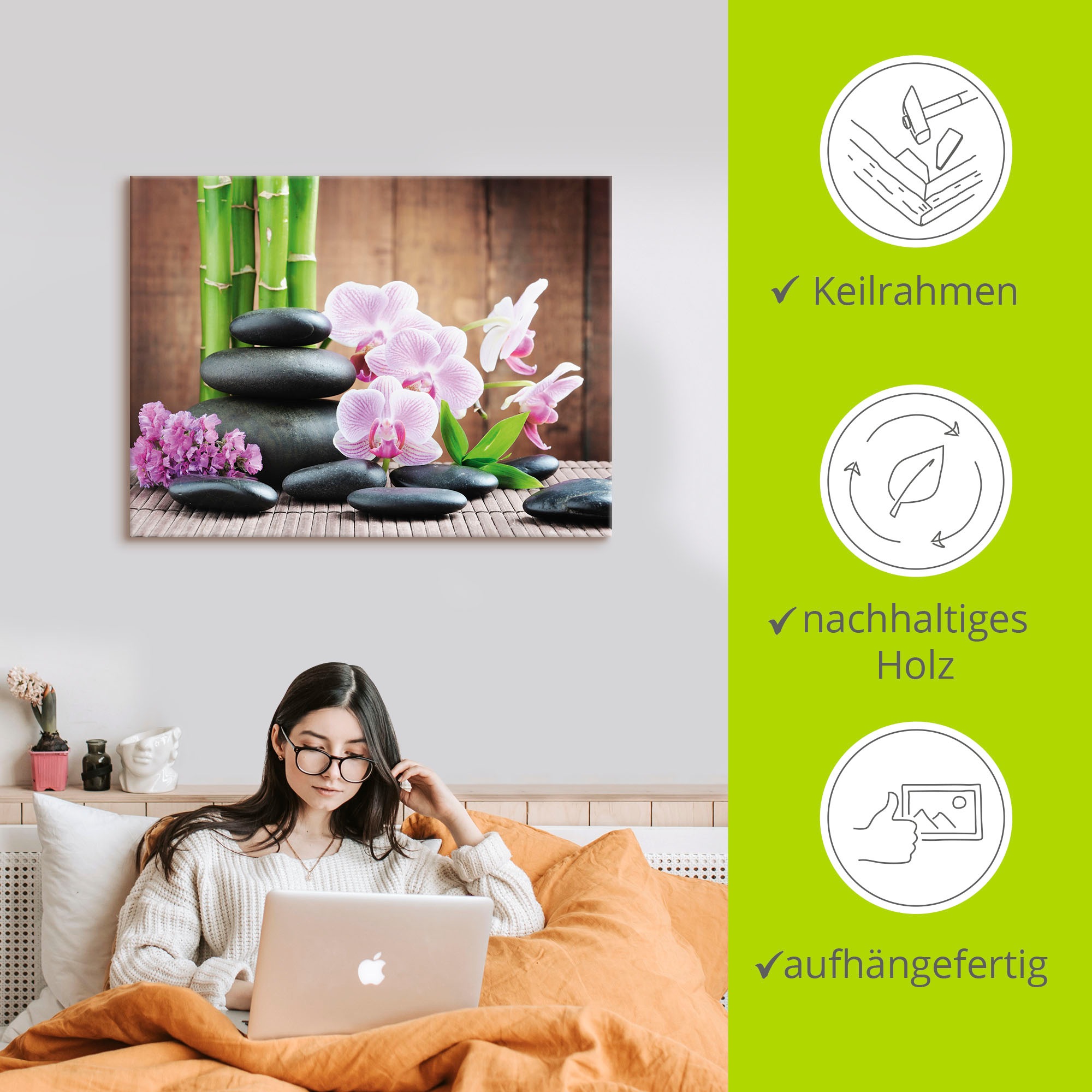 Artland Fresque murale »Spa Konzept Zen Steinen Orchideen« 1 cuis tlg. als Leinwandbild, Poster in verschied. Grössen