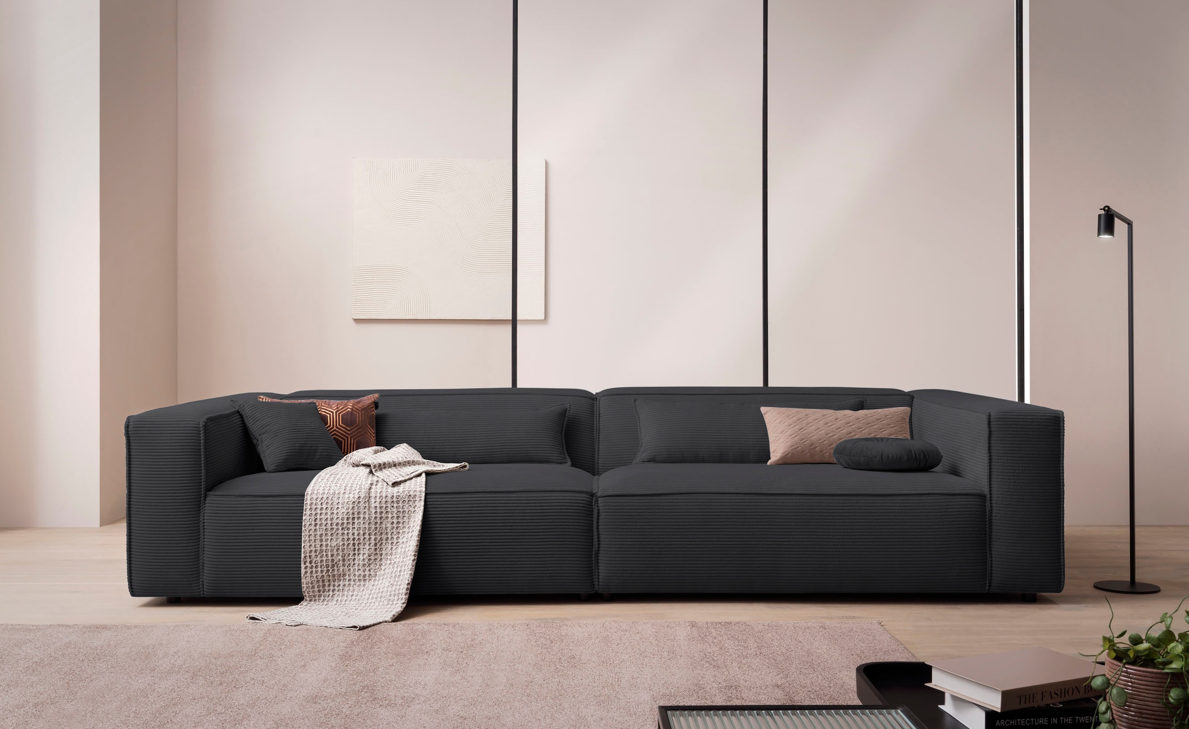 LeGer Home by Lena Gercke 3-Sitzer »PIARA XXL Cord, Sofa mit Kedernaht« schwarze Füsse, bequemer Sitzkomfort, extra tiefe Sitzfläche