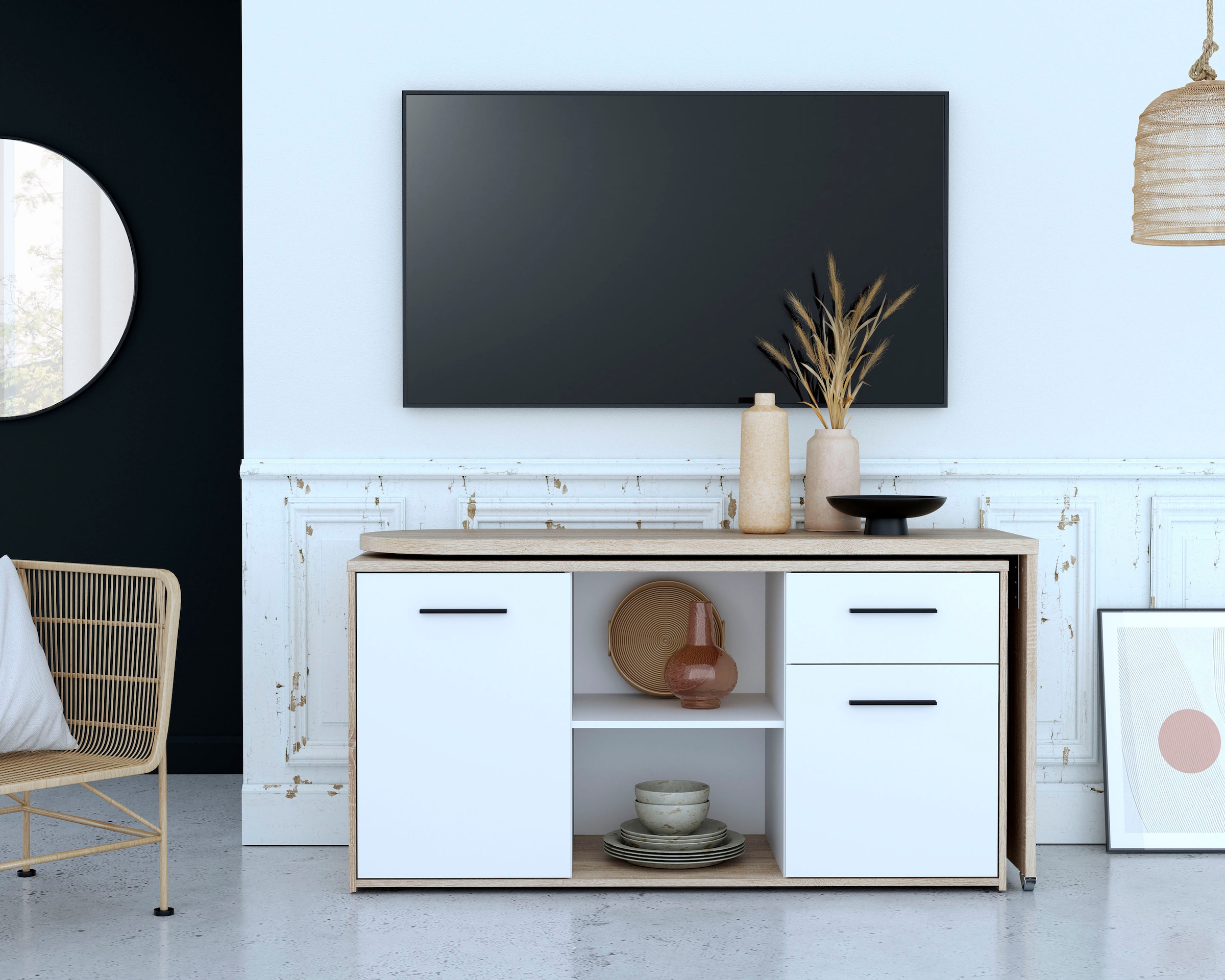 FORTE Schreibtisch »Aliklia« multifunktional, Tischplatte ausschwenkbar, mit Rollen, Sideboard