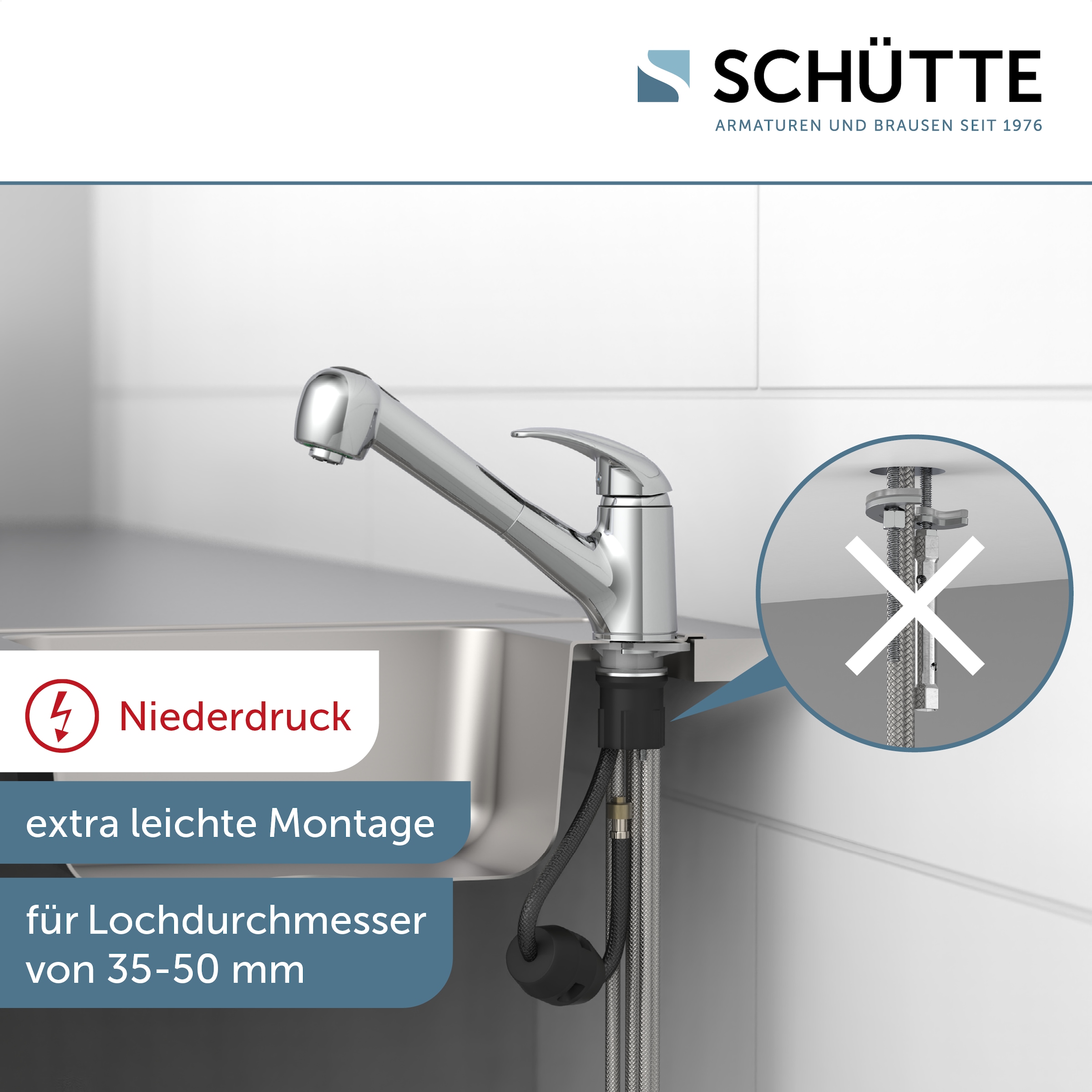 Schütte Robinet d'évier »ABERDEEN« mit Geschirrbrause, Niederdruck Armatur Küche, 150° schwenkbar, Chrom