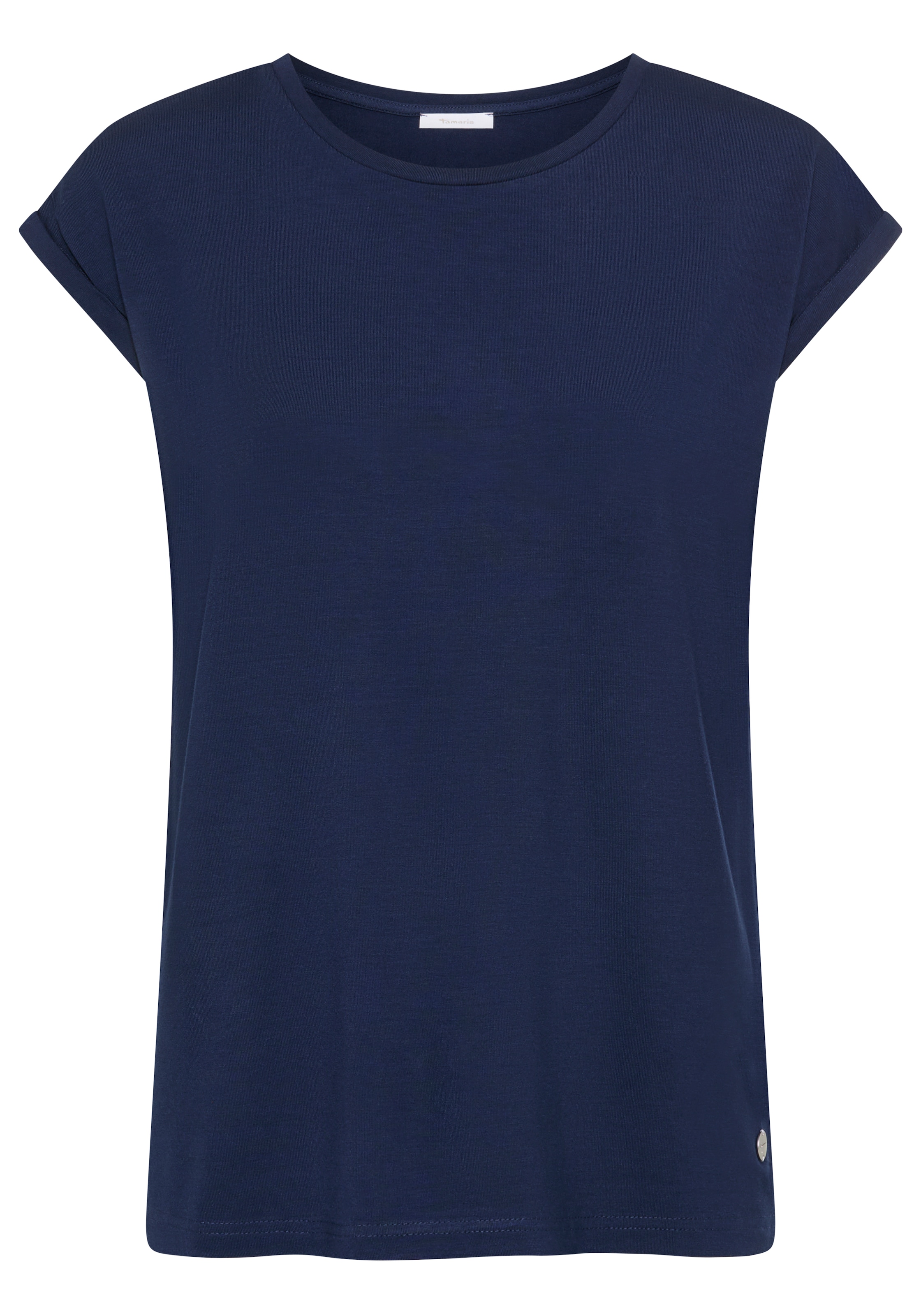 Tamaris T-shirt Regular Fit, mit überlappenden Schultern, Kurzarm mit Aufschlag
