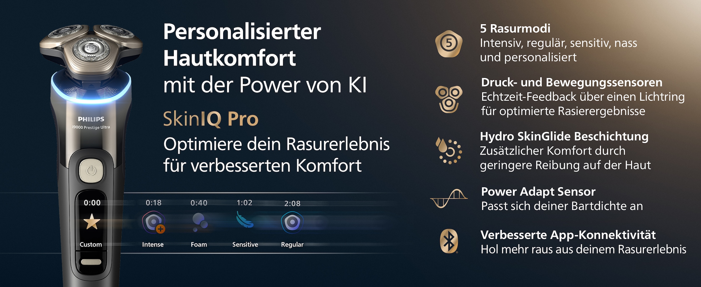 Philips Rasoirs électriques »Series i9000 Prestige Ultra XP9402/31« 1 cuis Aufsätze mit SkinIQ Technologie, inkl. Ladestand, Reiseetui, 1 Kartusche