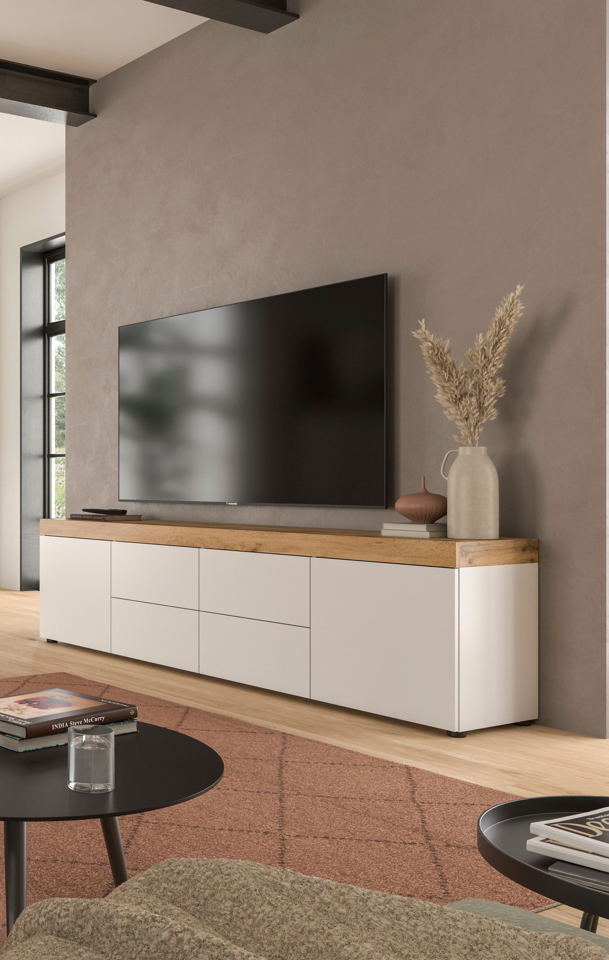 GOODproduct Lowboard »MAMBO, TOPSELLER!, Breite 200cm, 2 Türen, 4 Schubkästen, push-2-open« 2 farbige Ausführung, in verschiedenen Farben erhältlich, 1 Stk. tlg. Lowboard, TV Unterschrank, Tv-Schrank, Wohnzimmer