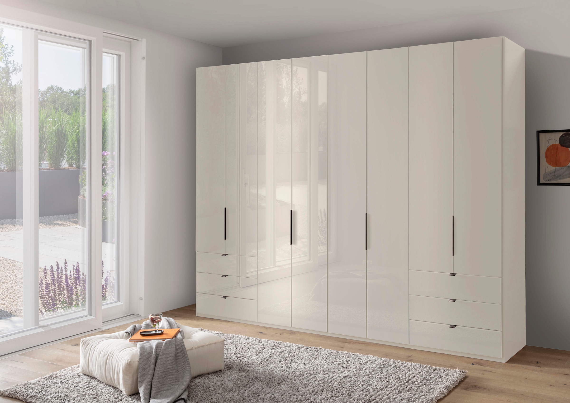 WIEMANN Falttürenschrank »Ohio, Kleiderschrank, Schrank, Garderobe, mit Schubladen, 300 cm« inklusive Einlegeböden & Kleiderstangen, 2 Höhen, MADE IN GERMANY,  inklusive Tür und Schubkastendämpfung, hochwertige Glasfront