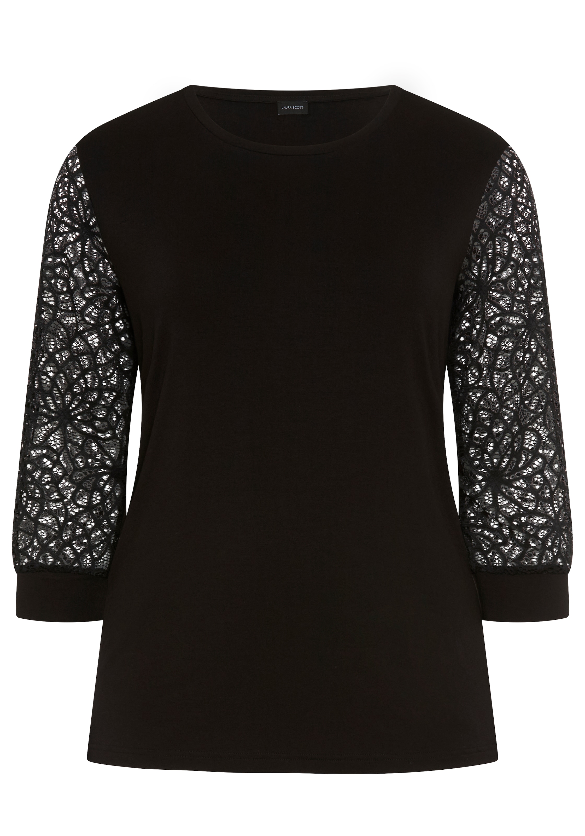 Laura Scott CURVE Spitzenshirt »Grosse Grössen« figurbetonte Passform, mit Puffärmeln, 3/4-Ärmel, Rundhalsausschnitt