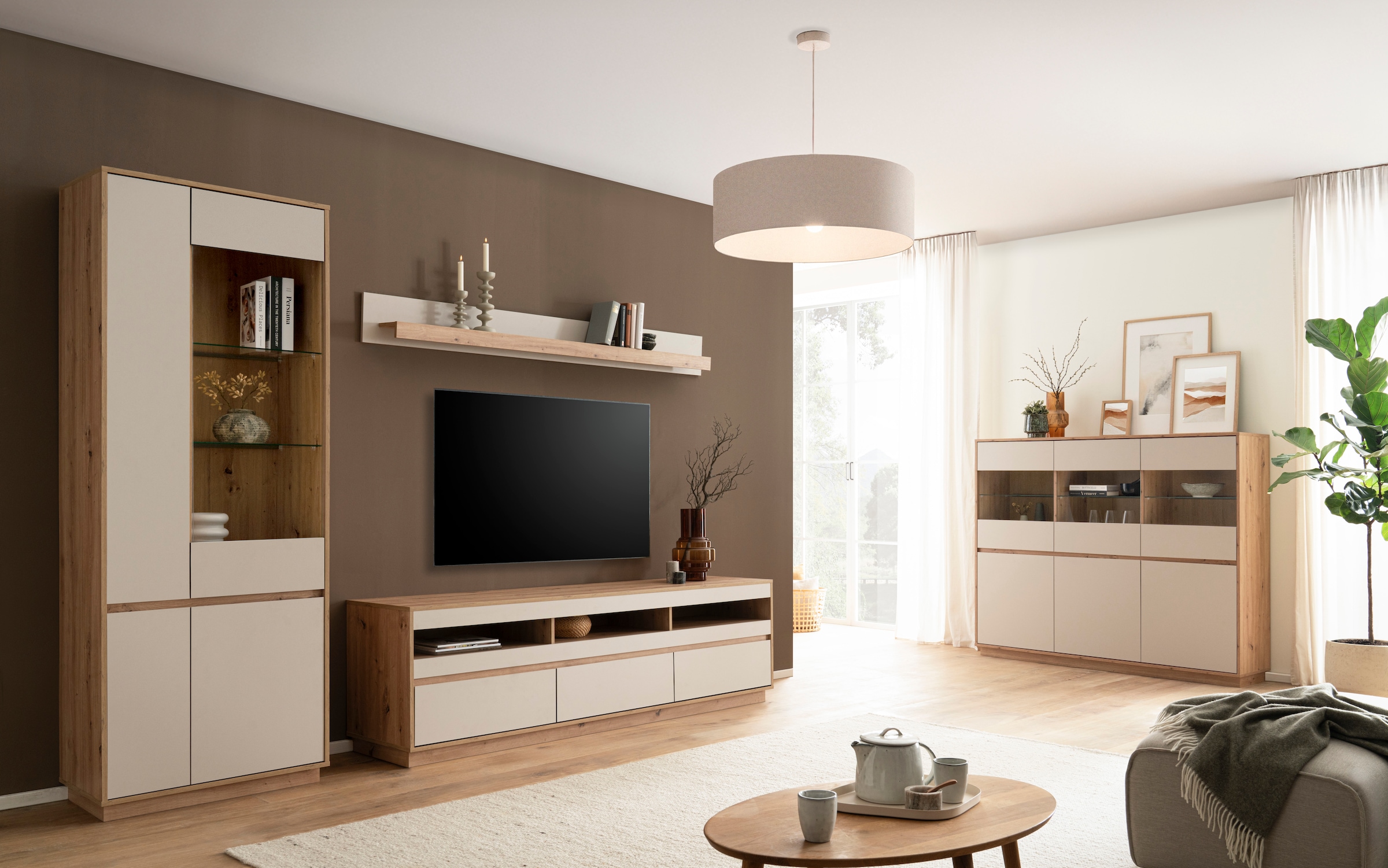 Home affaire Meuble mural »Sonora, moderne Anbauwand, Komplettset in Kaschmir/Eiche« Komplett-Set, 3 cuis tlg.