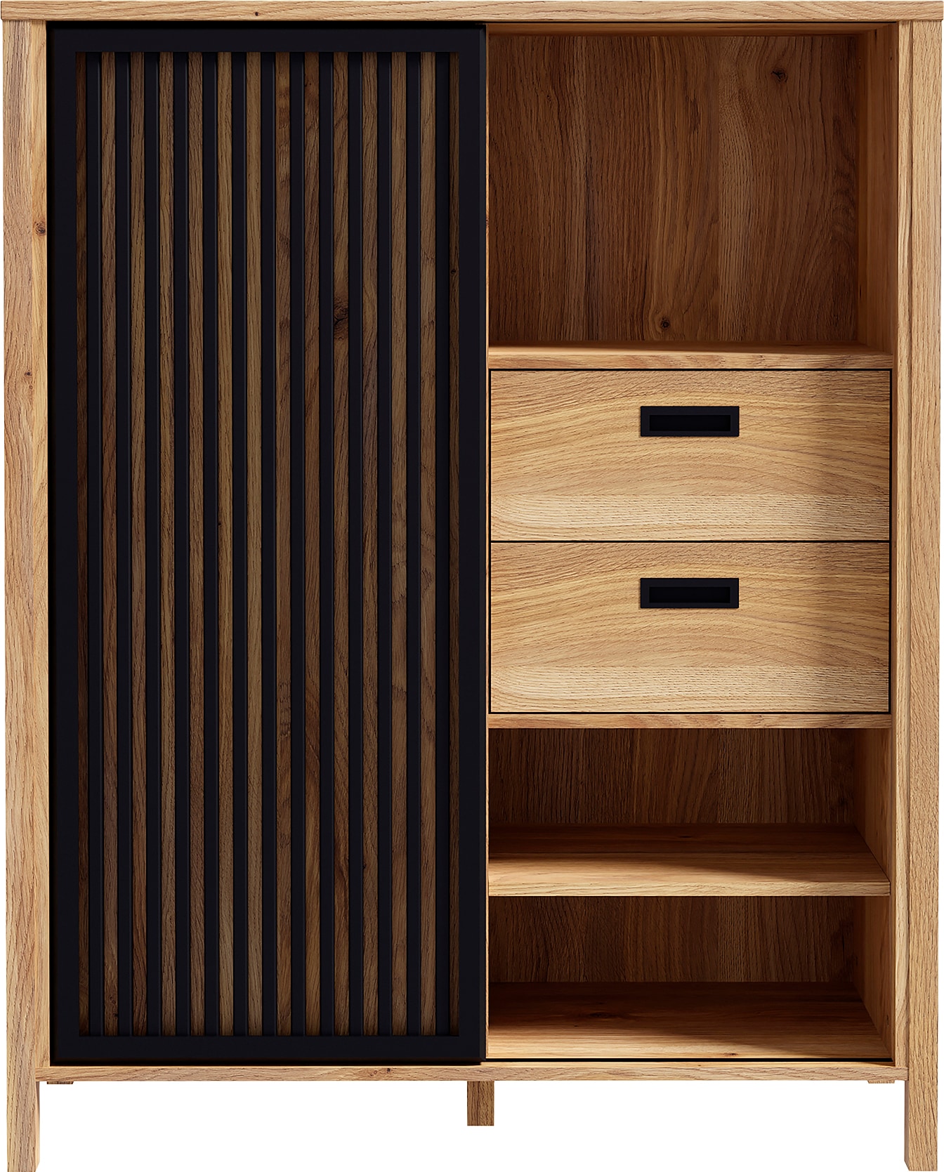 FORTE Buffet haut »Jytana« largeur 103,4 cm, porte coulissante à effet lamelles, Mauvella chêne/noir