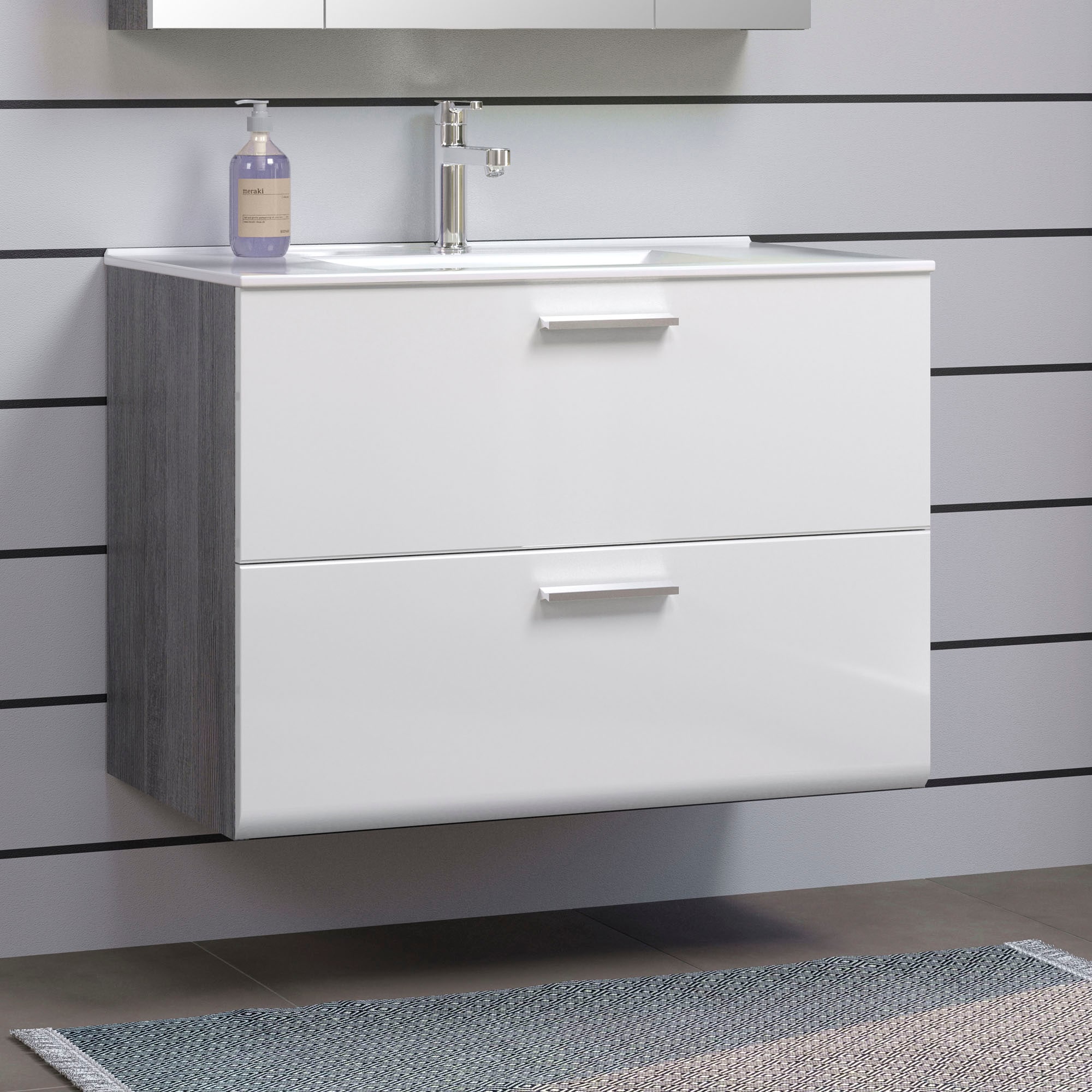 welltime Waschbeckenunterschrank »Ravenna« Breiter Hänge-Waschbeckenunterschrank mit Einsatzwaschbecken