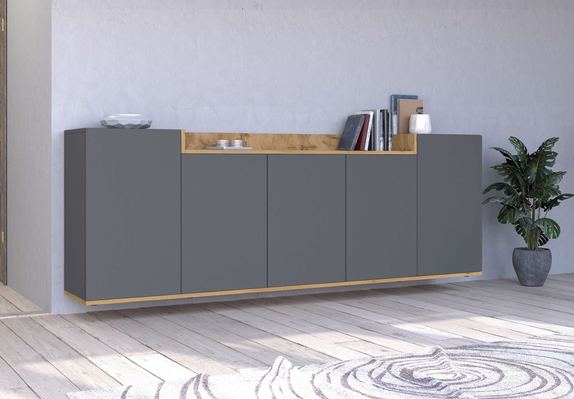GOODproduct Sideboard »BOLSENA, Kommode, Schrank,Lowboard mit 8 Fächer und offenes Ablagefach« 1 Stk. tlg. stehend/hängend montierbar, Made in Italy, B/T/H: 200 × 35 × 71,2 cm