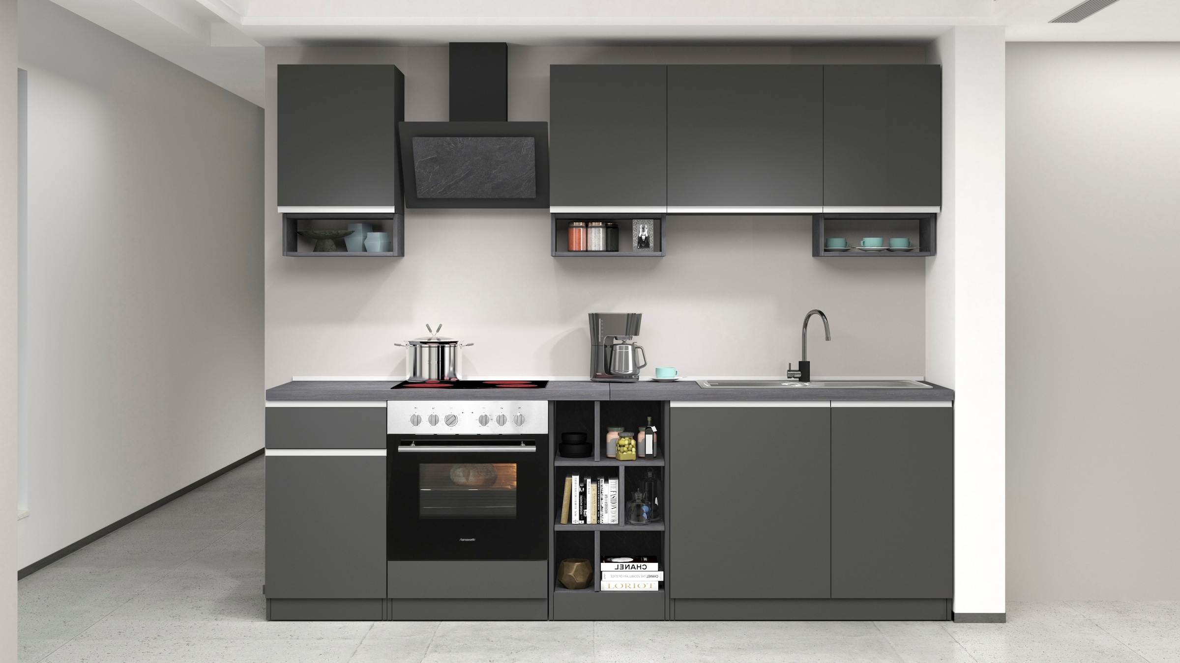 KOCHSTATION Kitchenette »KS-Sole« Breite 256 cm, mit Regalen und Fächern, ohne E-Geräte