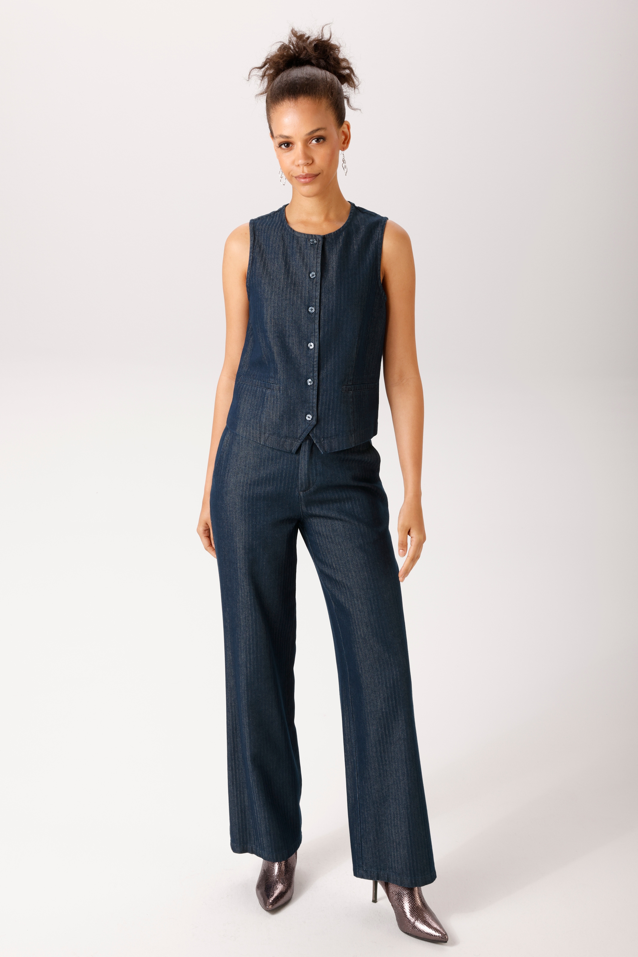 Aniston CASUAL Gilet court en denim structuré et doux - NOUVELLE COLLECTION