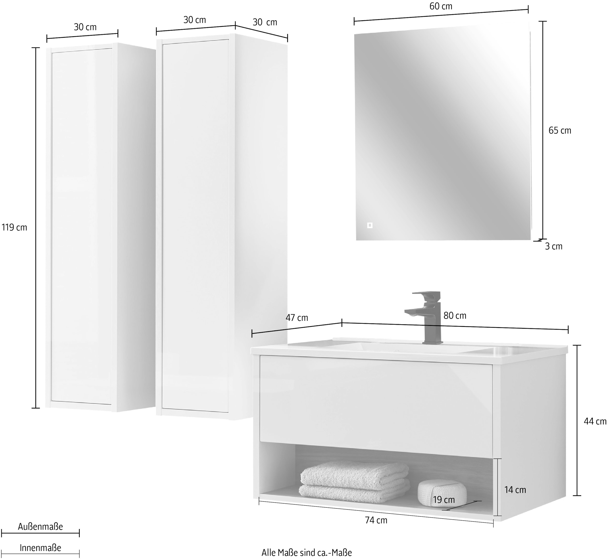 Home affaire Ensemble de meubles de salle de bain »Studio Line, Bad im modernen Design, 4-teiliges Badezimmer« 4 cuis tlg.